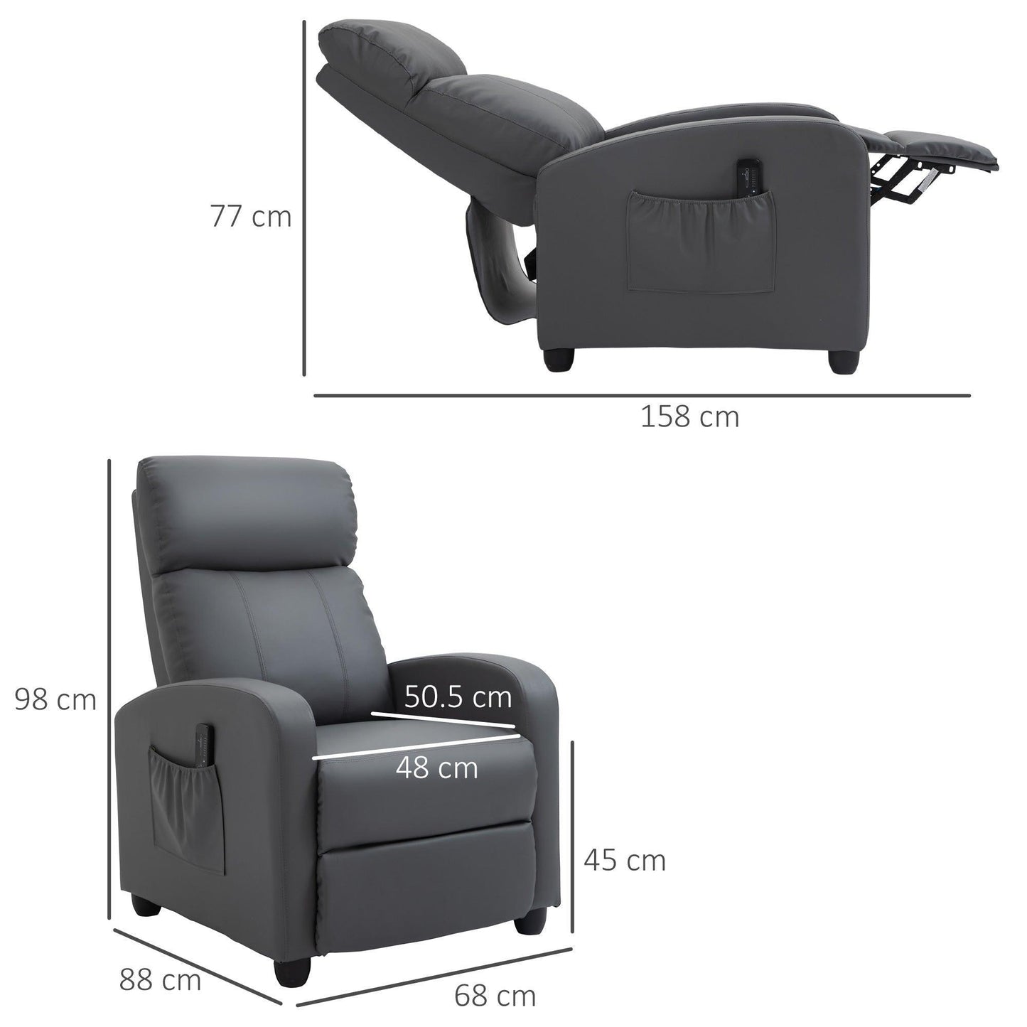 HOMCOM Massage Recliner Chair - Grey - ALL4U RETAILER LTD