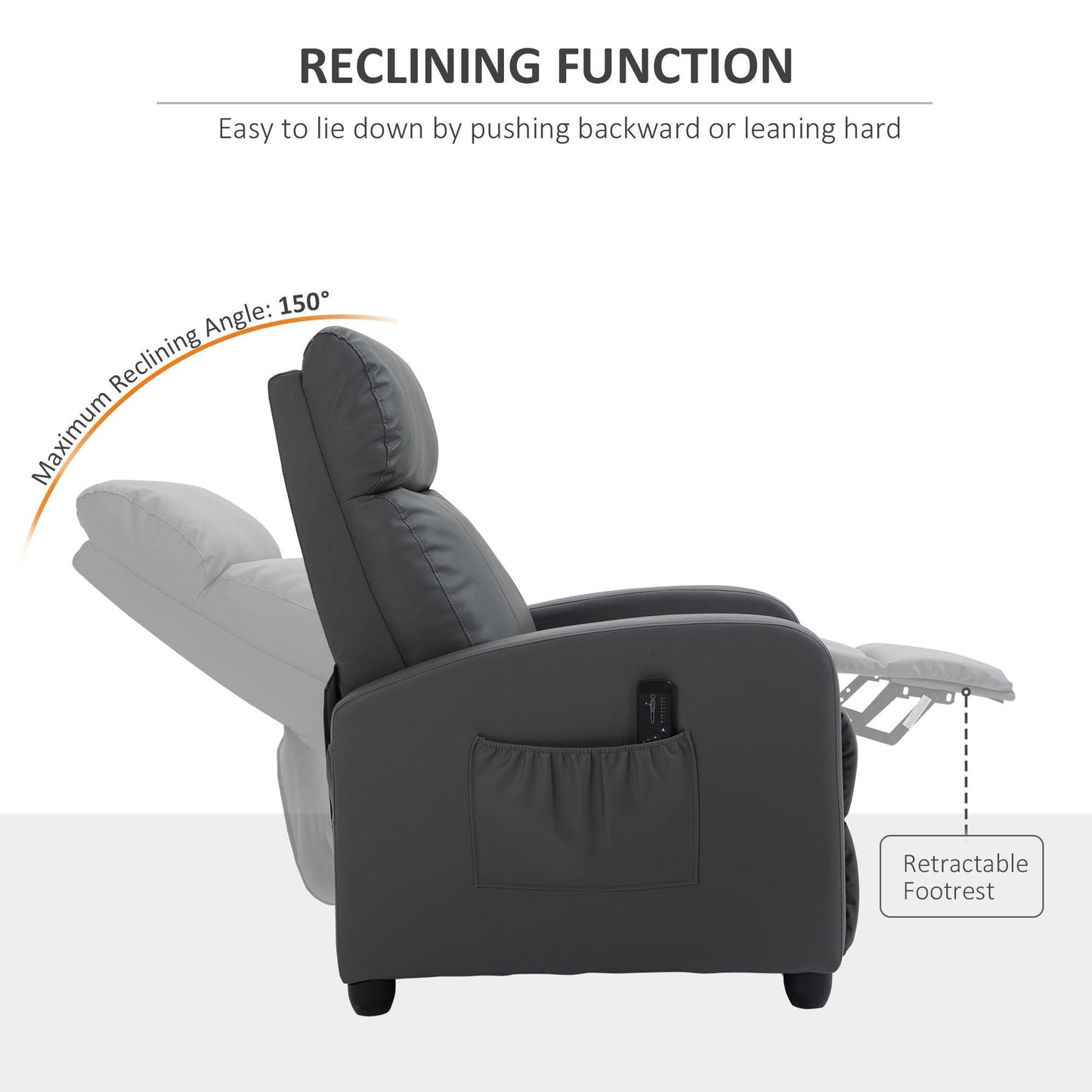 HOMCOM Massage Recliner Chair - Grey - ALL4U RETAILER LTD