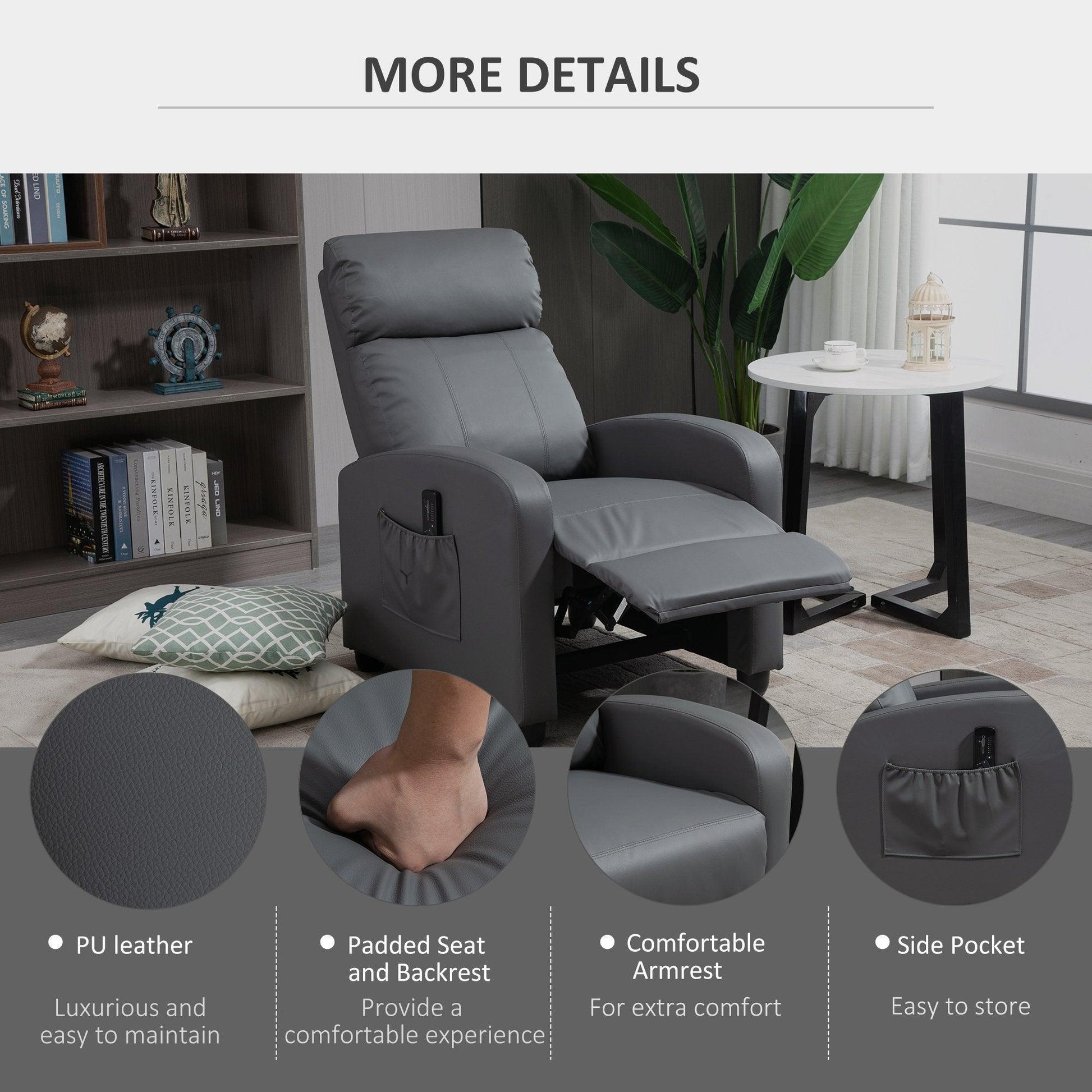 HOMCOM Massage Recliner Chair - Grey - ALL4U RETAILER LTD