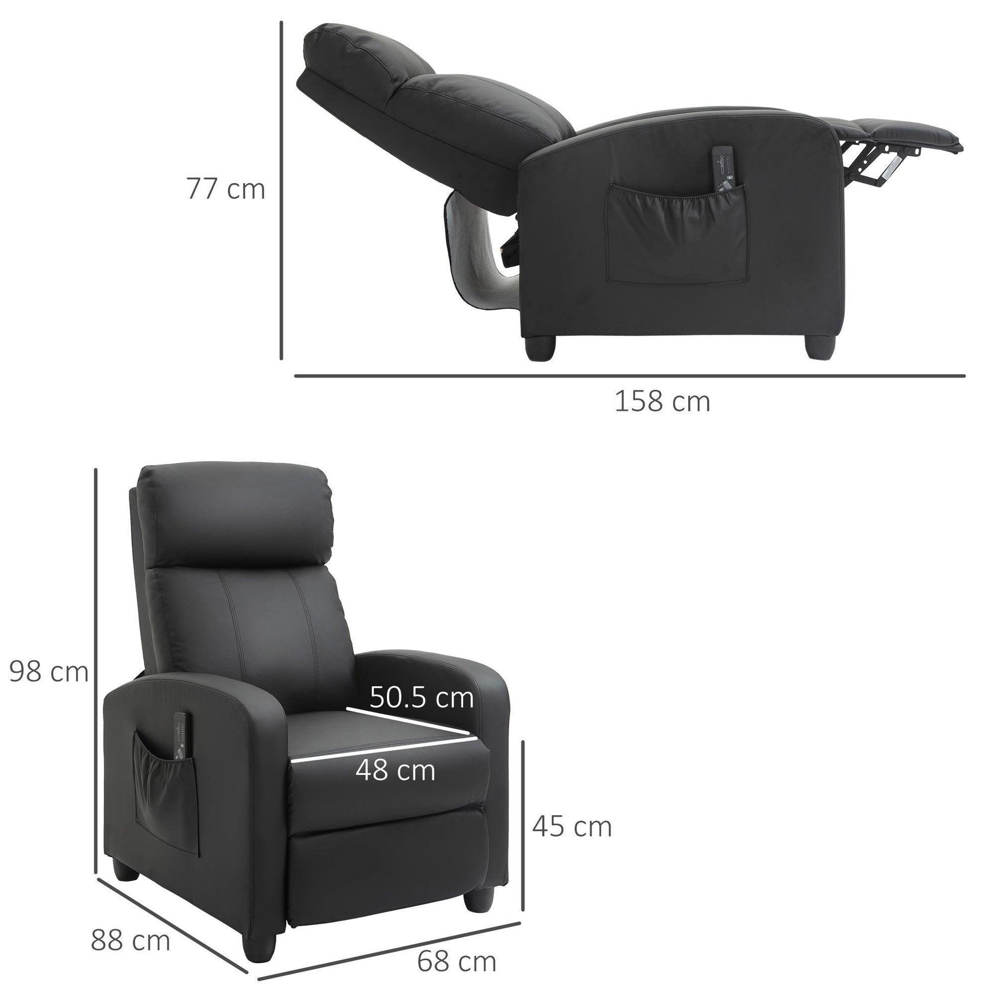 HOMCOM Massage Recliner Chair with Footrest, Black - ALL4U RETAILER LTD