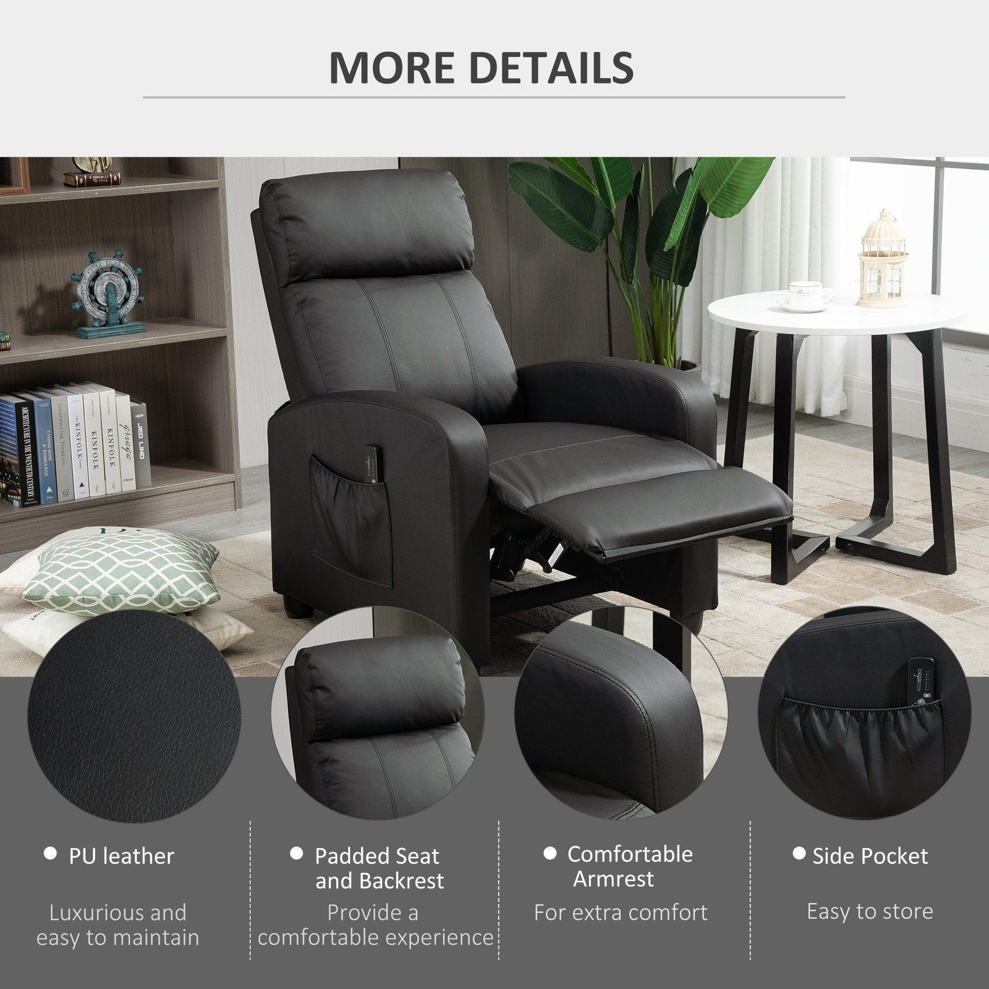 HOMCOM Massage Recliner Chair with Footrest, Black - ALL4U RETAILER LTD