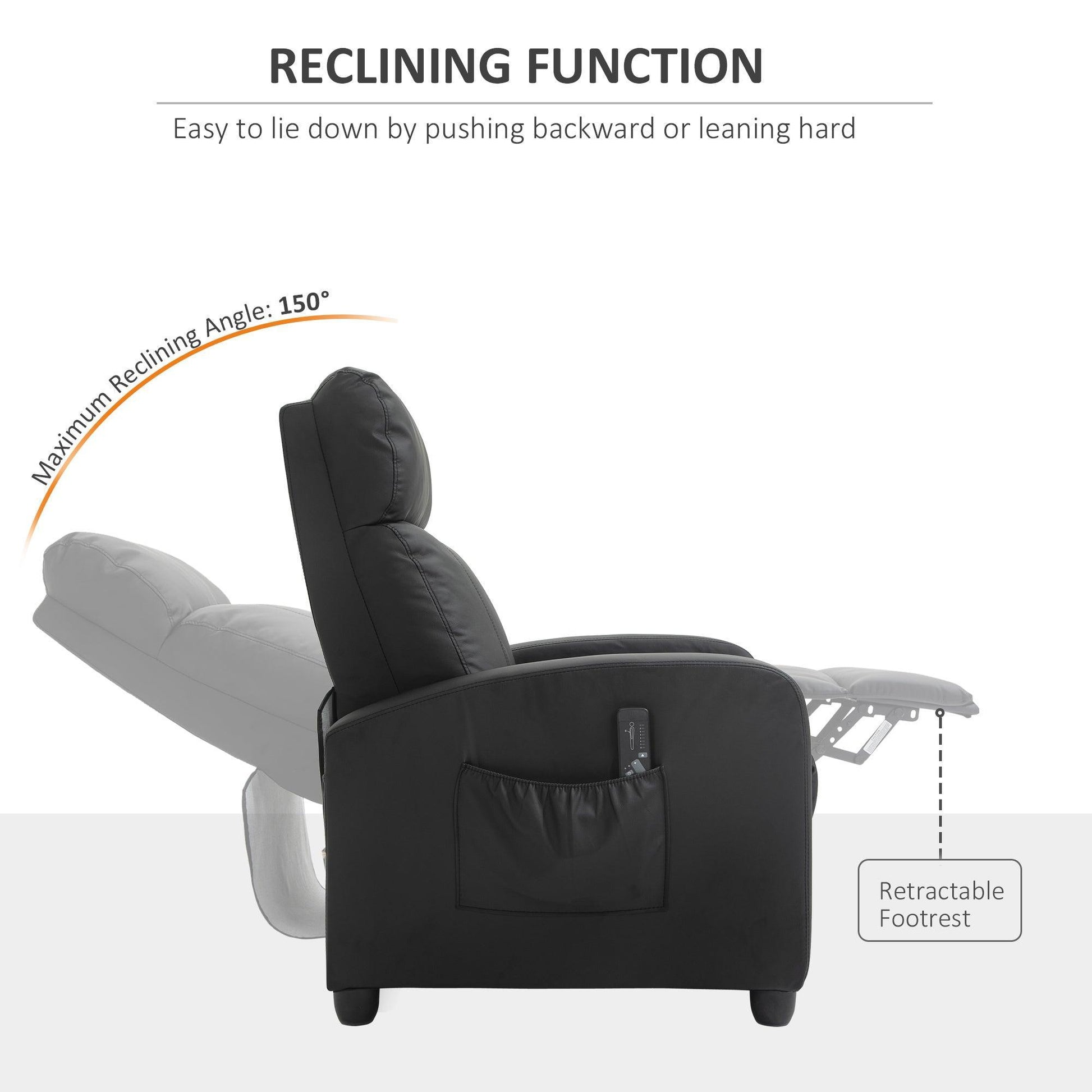 HOMCOM Massage Recliner Chair with Footrest, Black - ALL4U RETAILER LTD