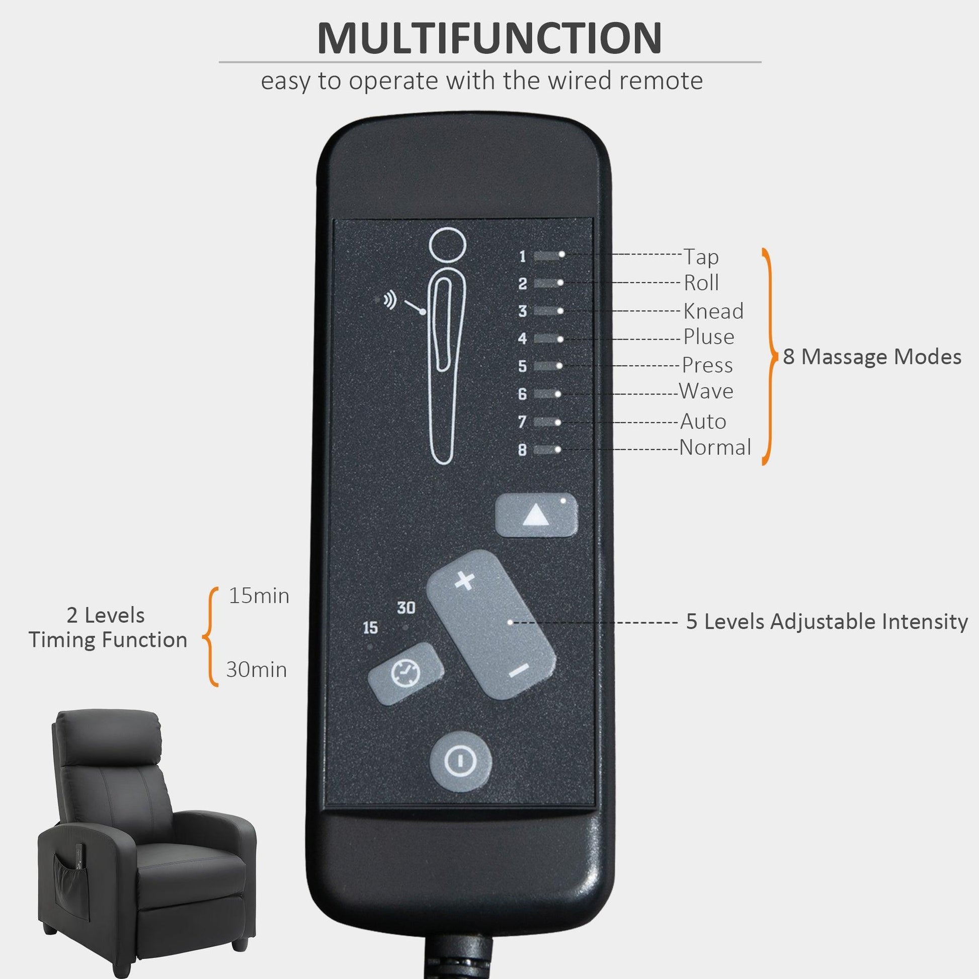 HOMCOM Massage Recliner Chair with Footrest, Black - ALL4U RETAILER LTD