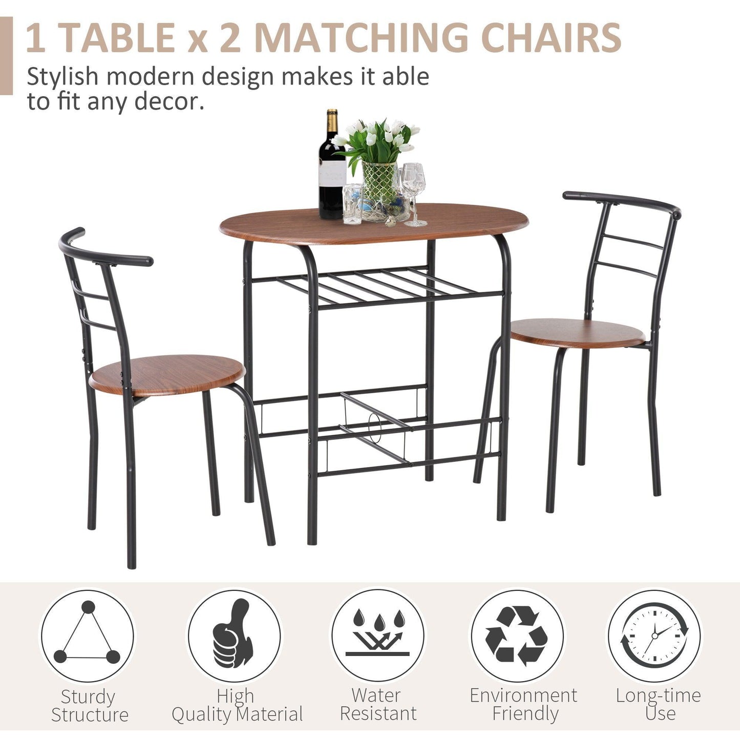 HOMCOM 2-Person Dining Set: Bar Stool & Table - ALL4U RETAILER LTD