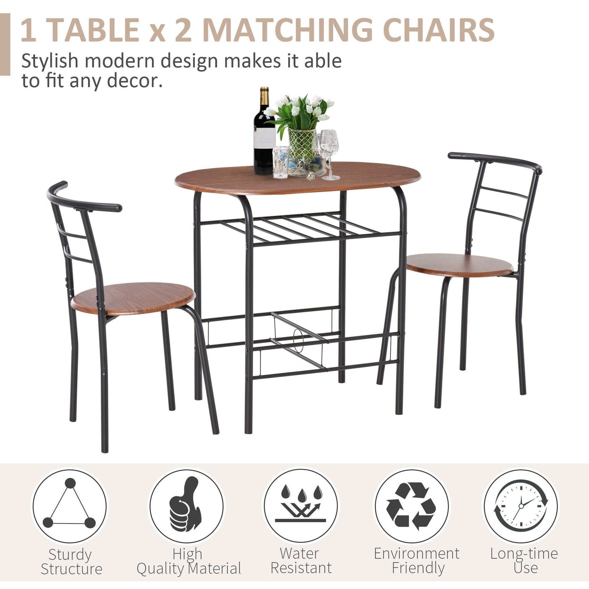 HOMCOM 2-Person Dining Set: Bar Stool & Table - ALL4U RETAILER LTD