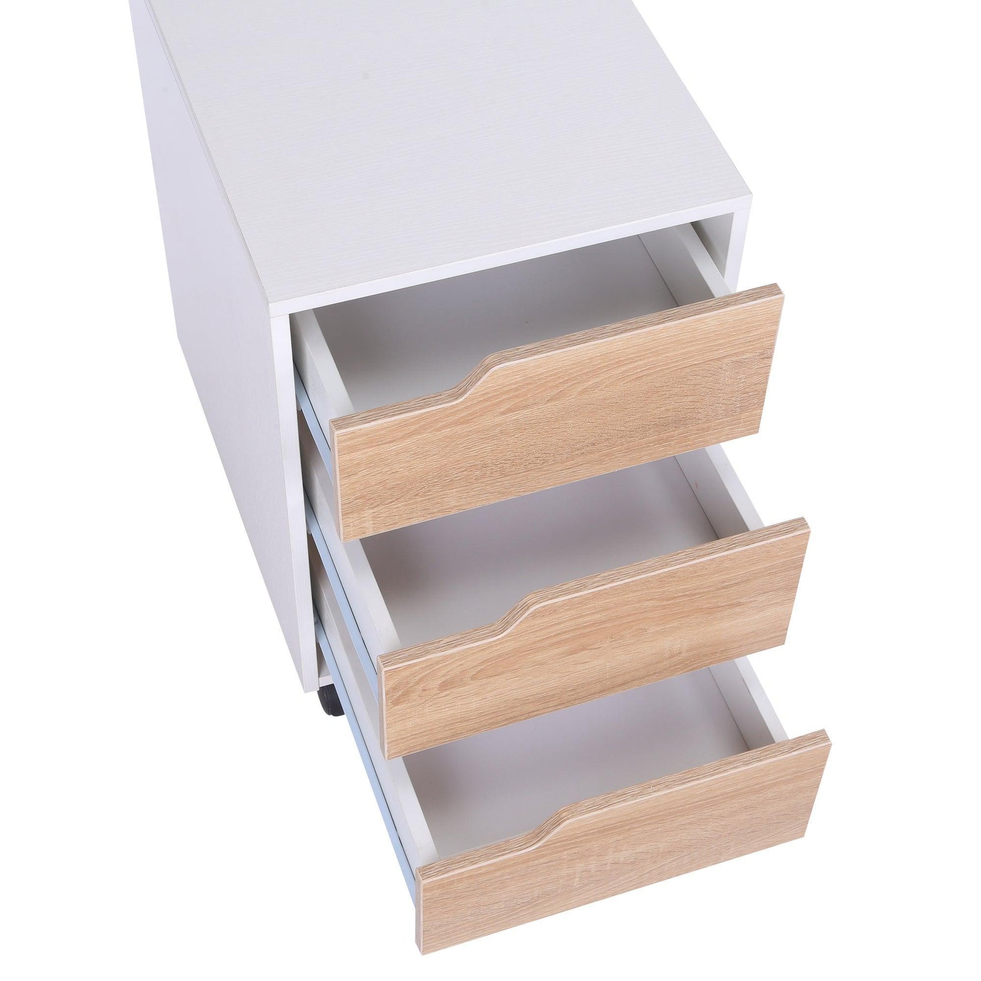 HOMCOM Oak & White Mobile File Cabinet - 3 Drawers - ALL4U RETAILER LTD