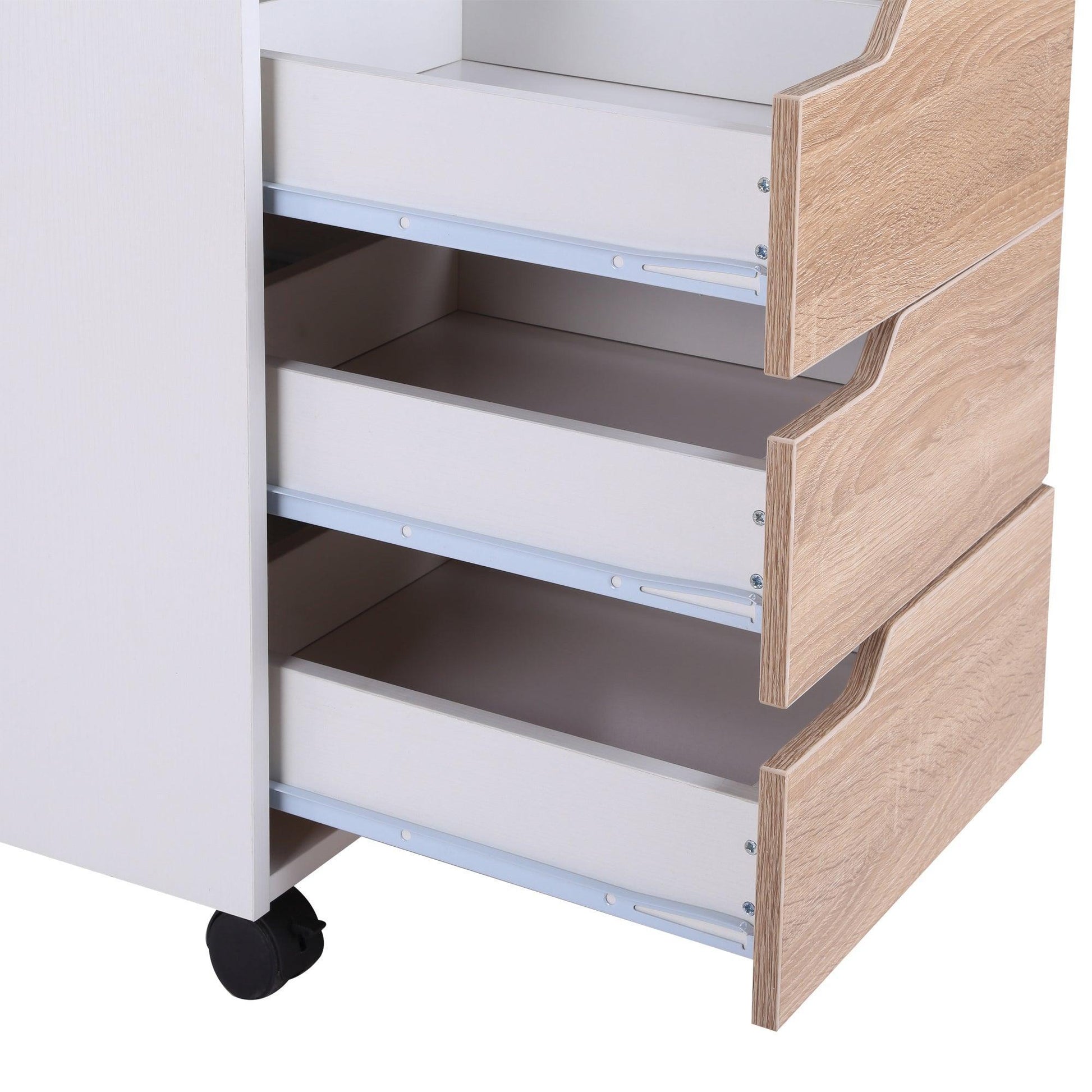 HOMCOM Oak & White Mobile File Cabinet - 3 Drawers - ALL4U RETAILER LTD