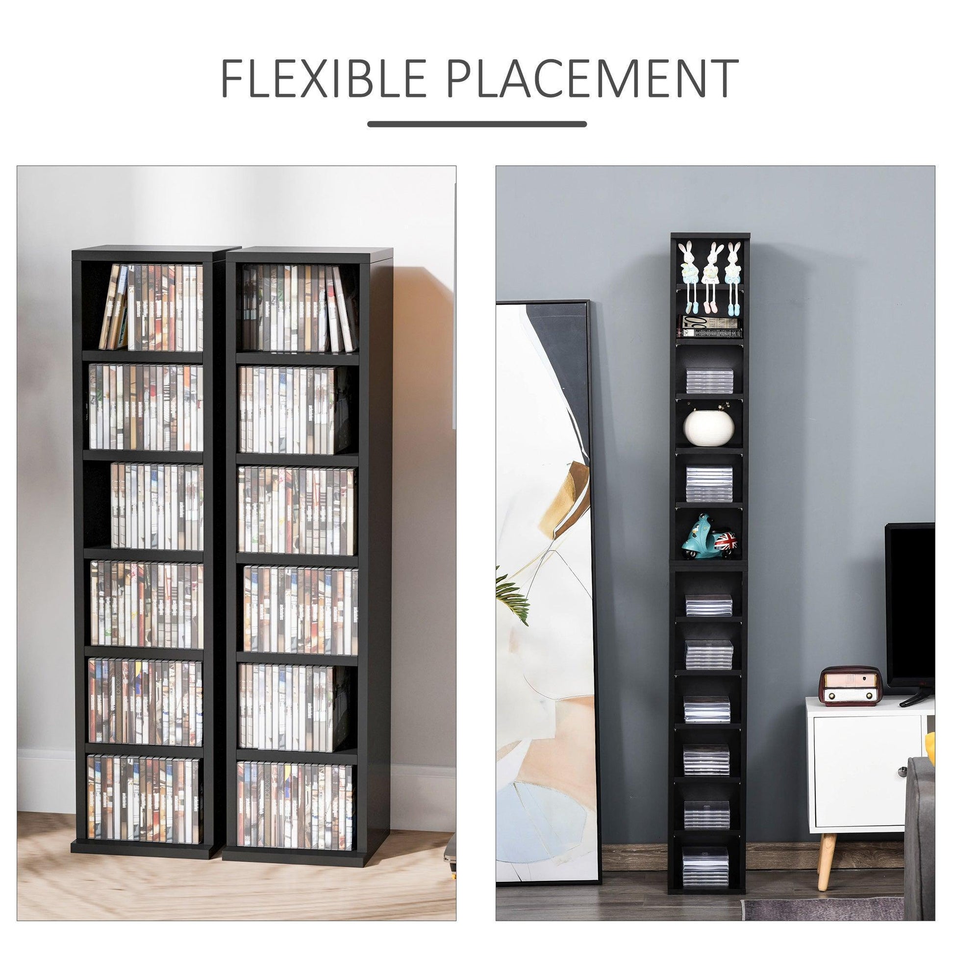 HOMCOM Media Display Shelf Unit - Set of 2 DVD Towers - ALL4U RETAILER LTD