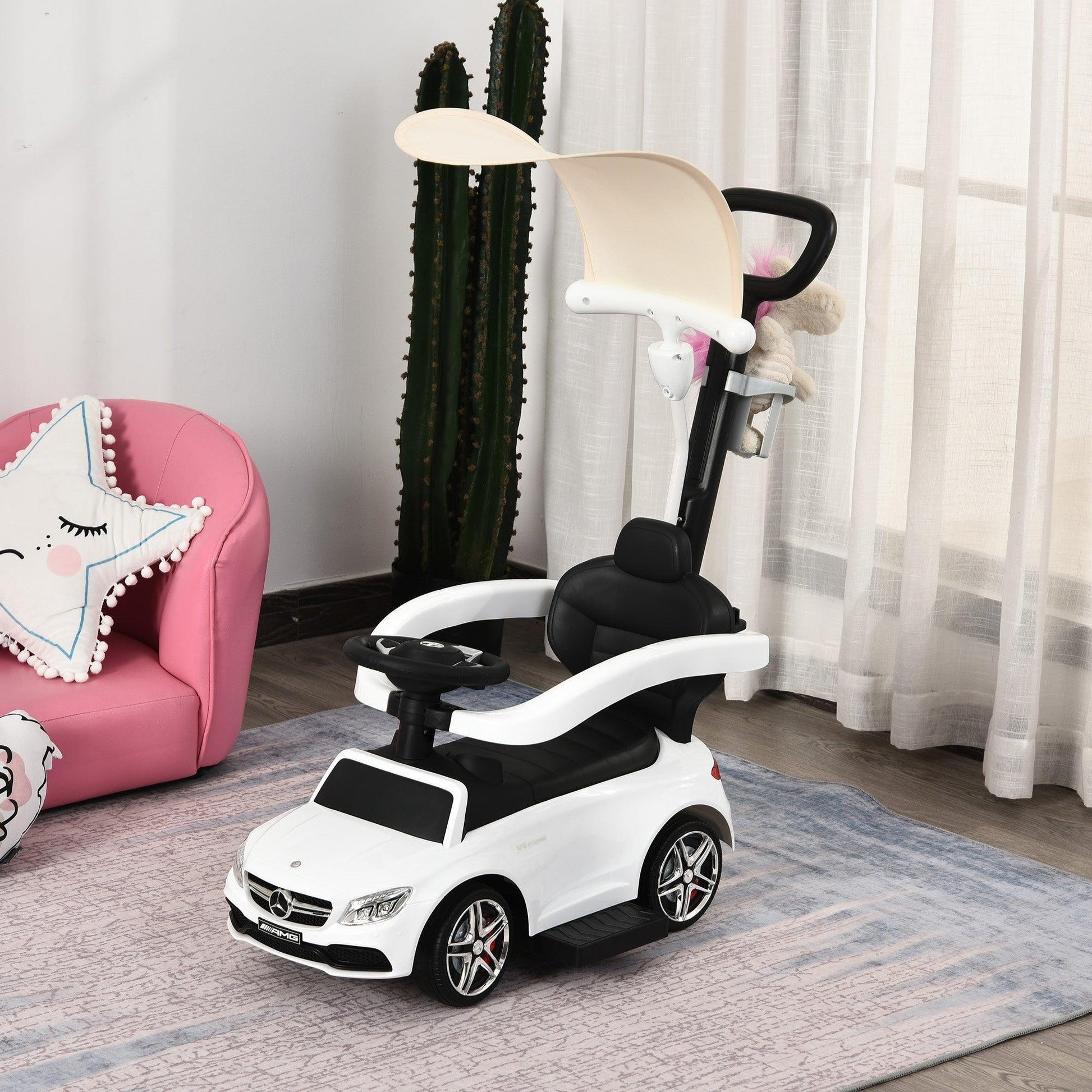 HOMCOM Mercedes Benz Toddler Car: 3-in-1 Ride, Push, Walk - ALL4U RETAILER LTD