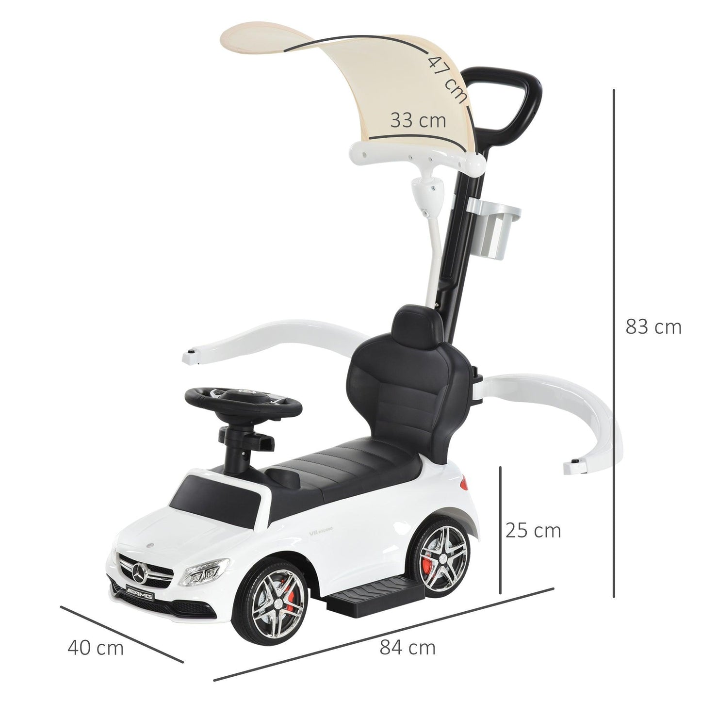 HOMCOM Mercedes Benz Toddler Car: 3-in-1 Ride, Push, Walk - ALL4U RETAILER LTD