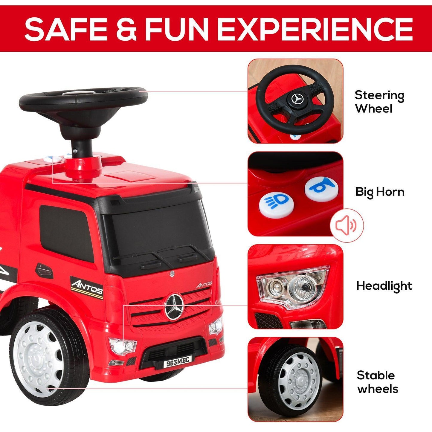 HOMCOM Mercedes-Benz Truck Ride-On Car for Toddlers (Red) - ALL4U RETAILER LTD