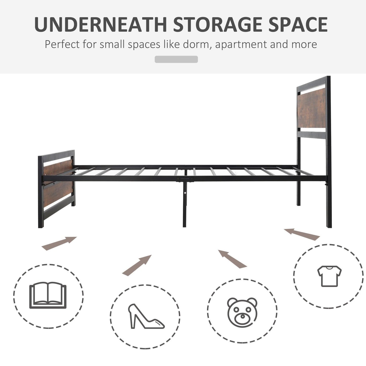 HOMCOM Metal Bed Frame with Underbed Storage - ALL4U RETAILER LTD