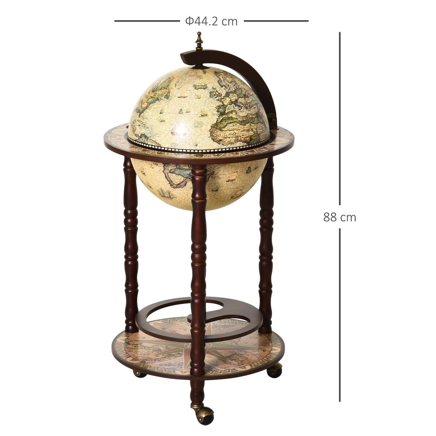 HOMCOM Mini Bar Drink Cabinet with Wheels - Retro Style Globe Shape - ALL4U RETAILER LTD