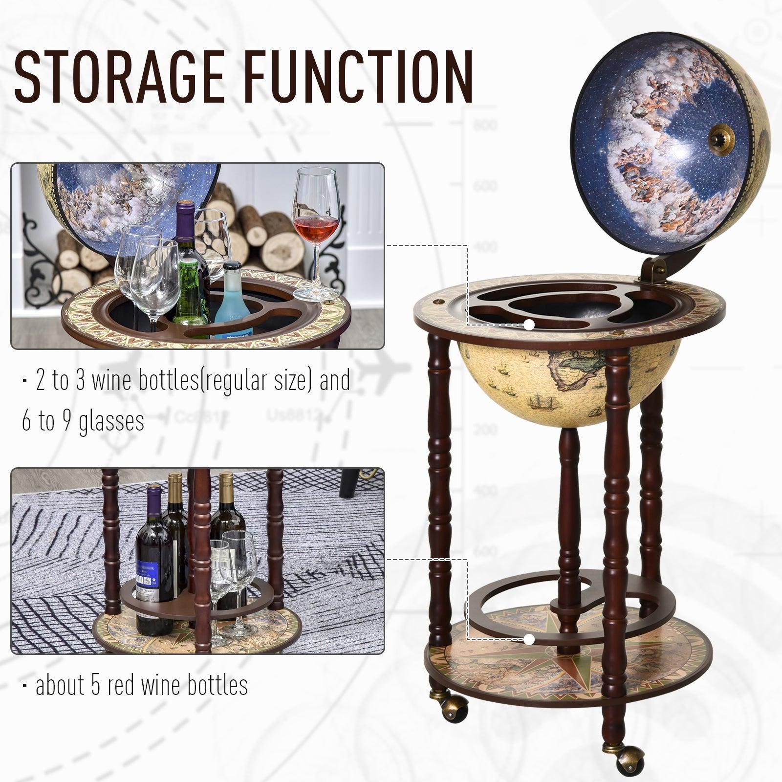 HOMCOM Mini Bar Drink Cabinet with Wheels - Retro Style Globe Shape - ALL4U RETAILER LTD