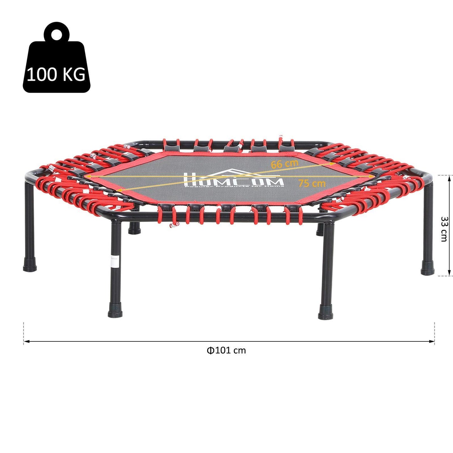 HOMCOM Mini Hexagon Trampoline, Steel Frame, 40", Red - ALL4U RETAILER LTD