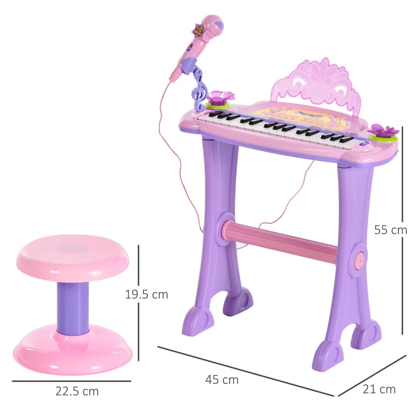 HOMCOM Mini Piano Set with Mic & Stool - Purple/Pink - ALL4U RETAILER LTD