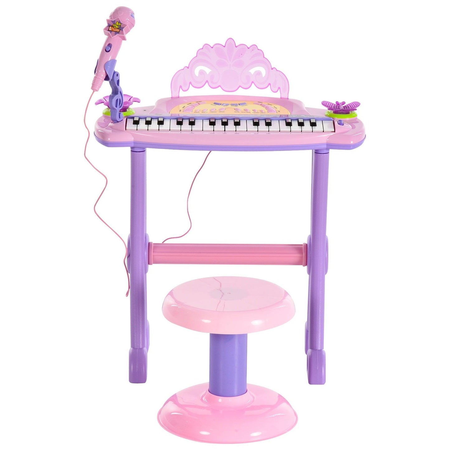 HOMCOM Mini Piano Set with Mic & Stool - Purple/Pink - ALL4U RETAILER LTD