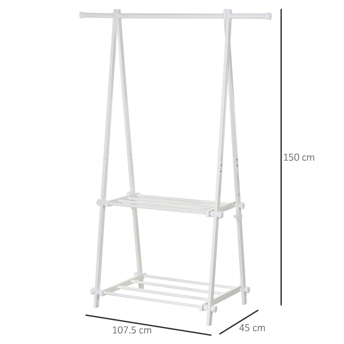 HOMCOM Foldable Adjustable Clothes Rack with Shelves - White - ALL4U RETAILER LTD