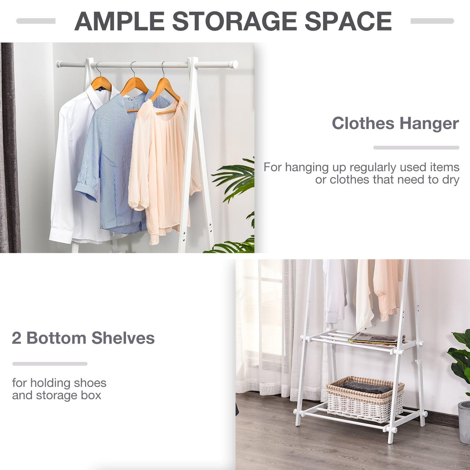 HOMCOM Foldable Adjustable Clothes Rack with Shelves - White - ALL4U RETAILER LTD