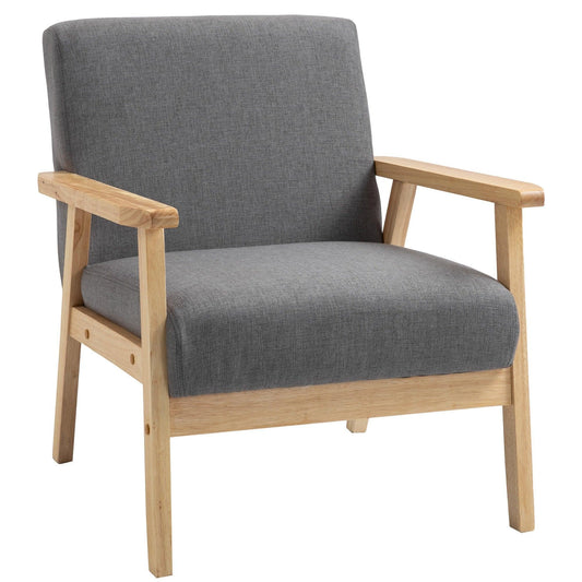 HOMCOM Minimalist Grey Accent Chair - Comfy Wood Frame - ALL4U RETAILER LTD