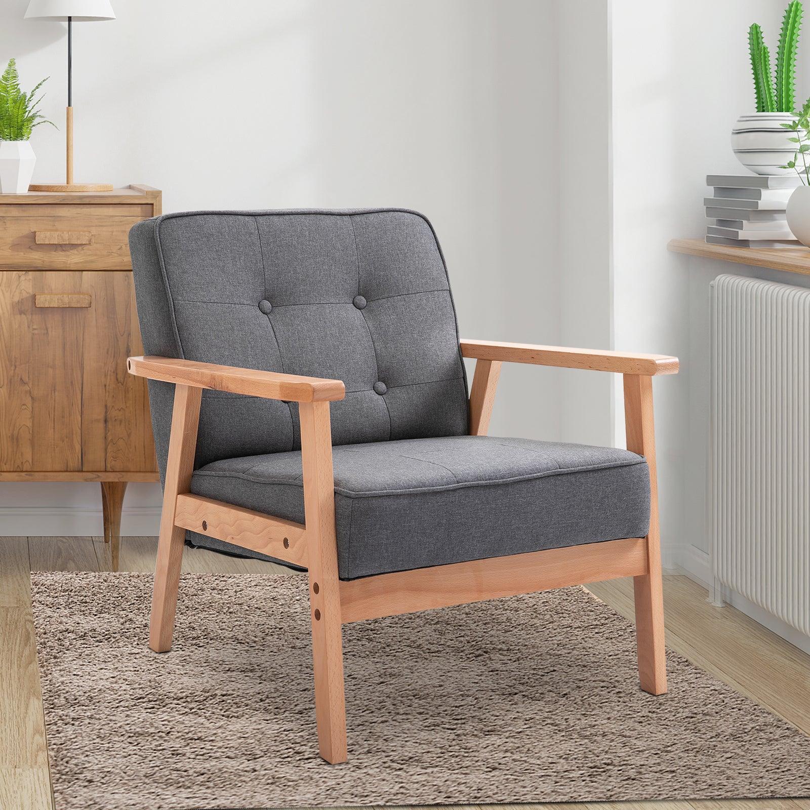 HOMCOM Minimalistic Wooden Frame Accent Chair, Dark Grey - ALL4U RETAILER LTD