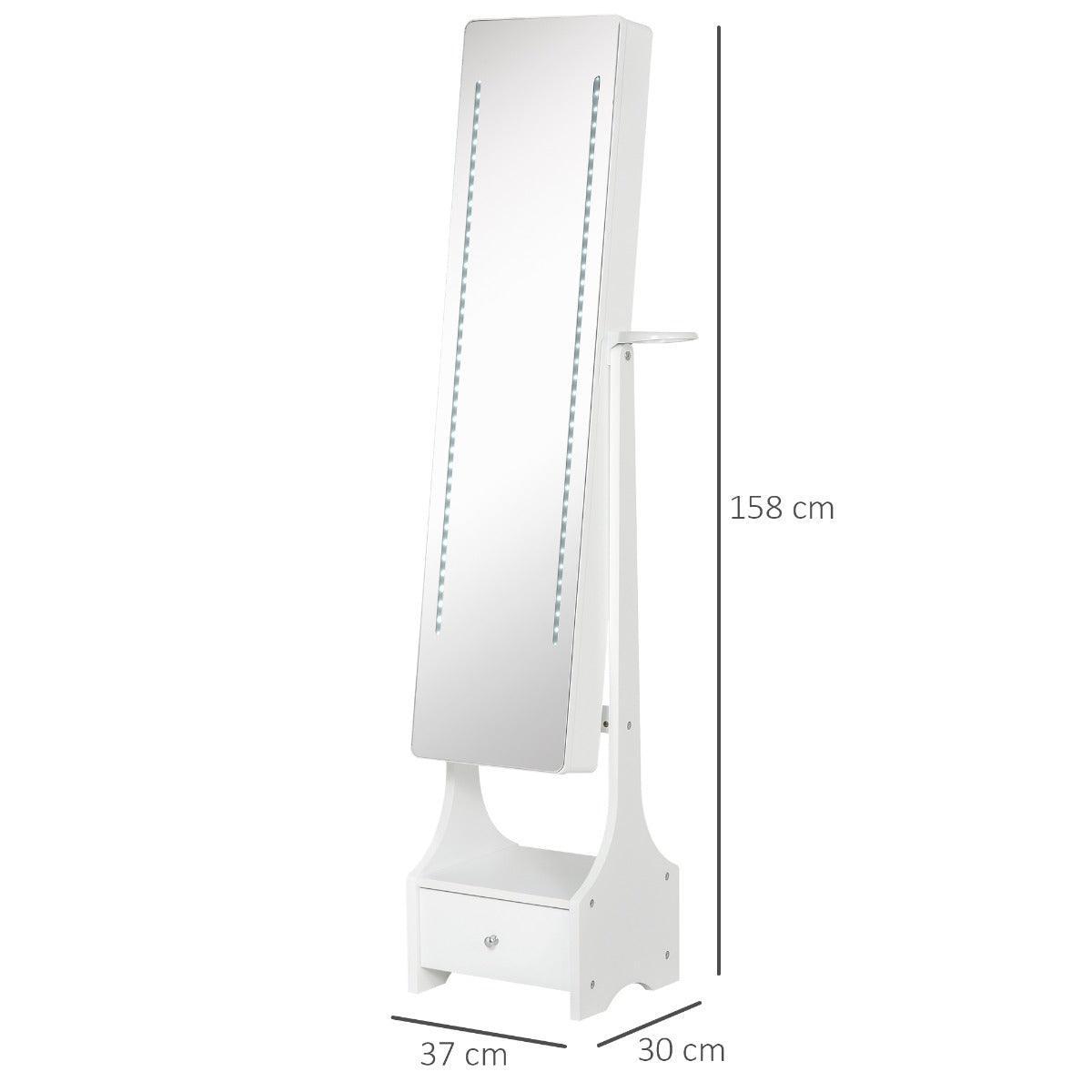 HOMCOM Mirror Armoire: LED Lights, Hooks, Drawer, White - ALL4U RETAILER LTD