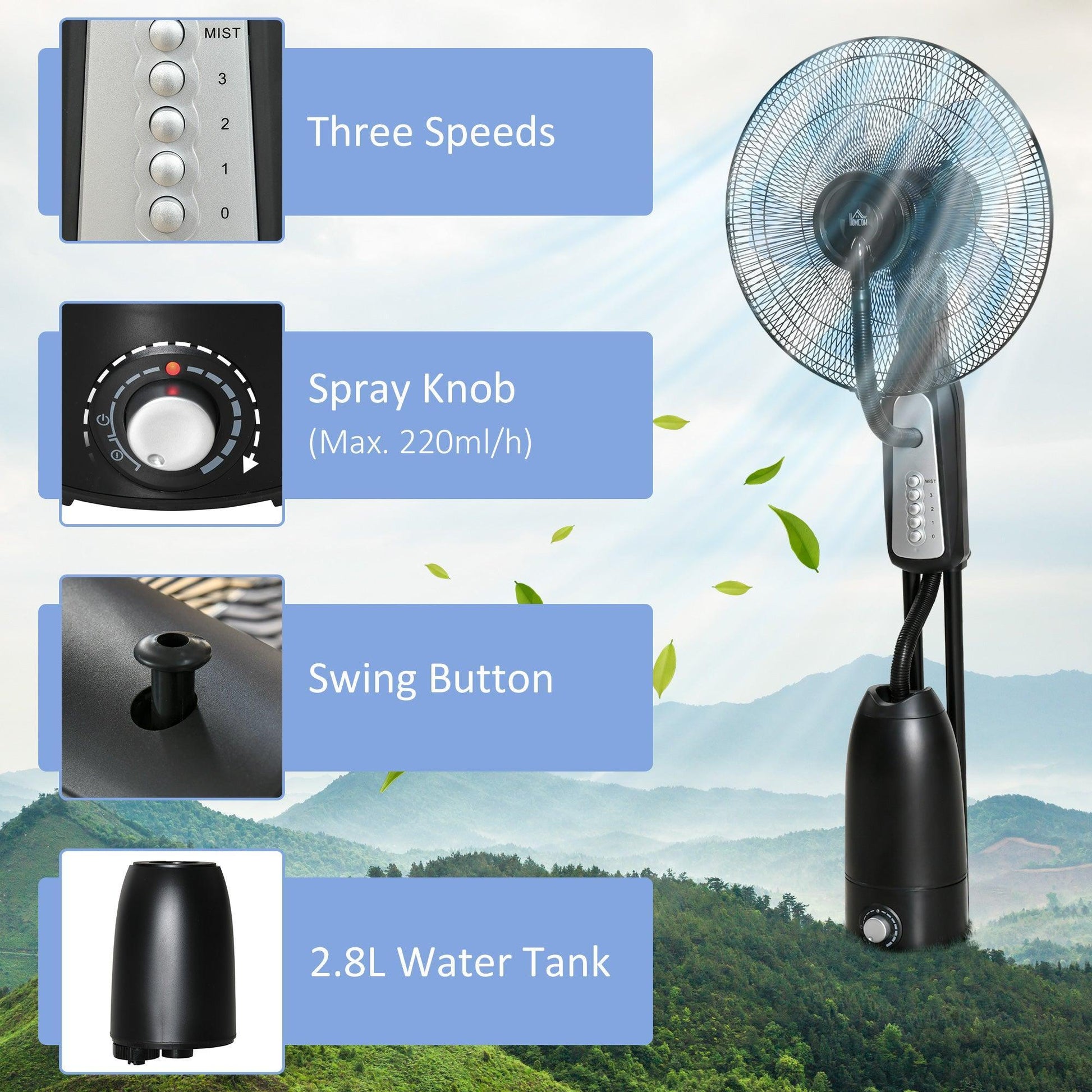 HOMCOM Mist Spray Fan: Refresh with Ease - ALL4U RETAILER LTD