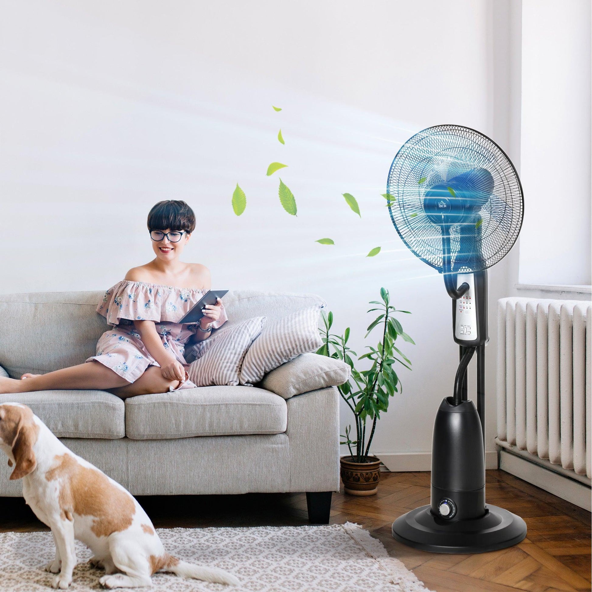 HOMCOM Mist-Spray Pedestal Fan: 3 Speeds, Remote, Timer - ALL4U RETAILER LTD