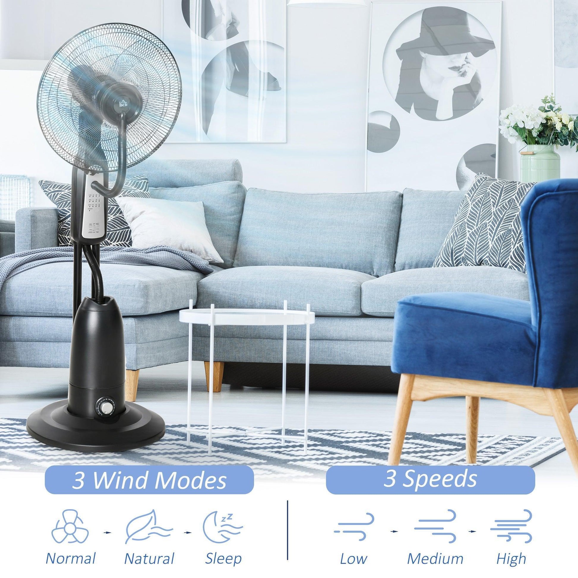 HOMCOM Mist-Spray Pedestal Fan: 3 Speeds, Remote, Timer - ALL4U RETAILER LTD