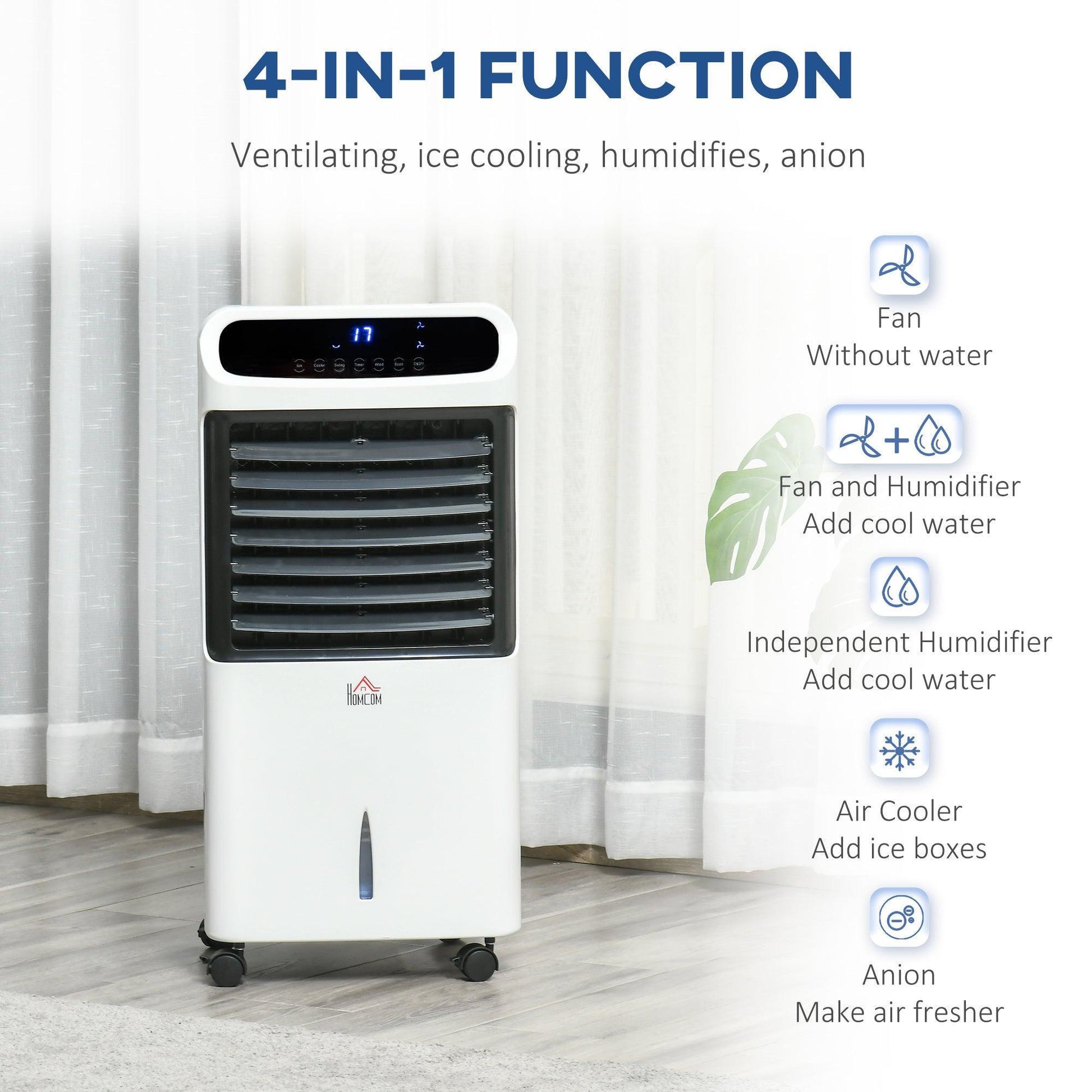 HOMCOM Mobile Air Cooler - 3 Modes, Remote Control, Timer - ALL4U RETAILER LTD