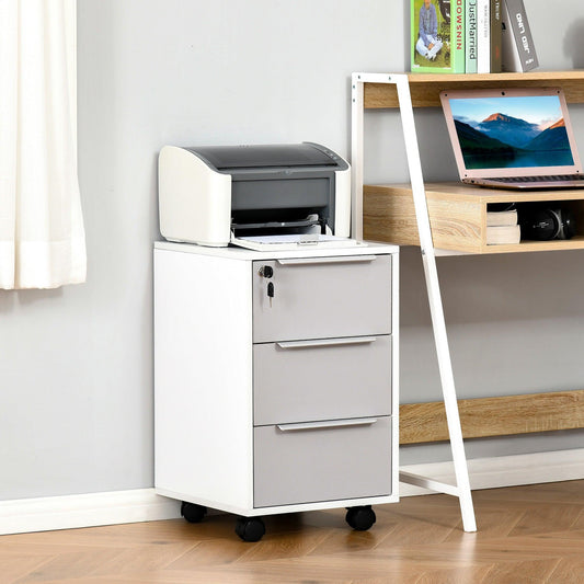 HOMCOM Mobile File Cabinet: Locking 3-Drawer Chest - ALL4U RETAILER LTD