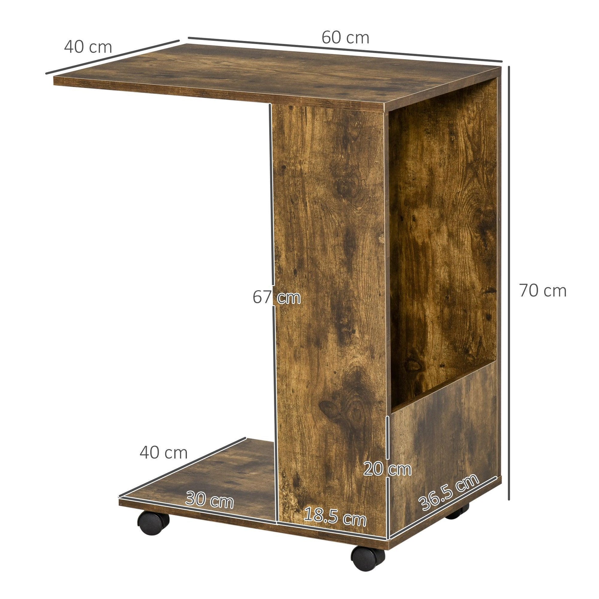 HOMCOM Mobile Side Table with Storage and Casters - ALL4U RETAILER LTD