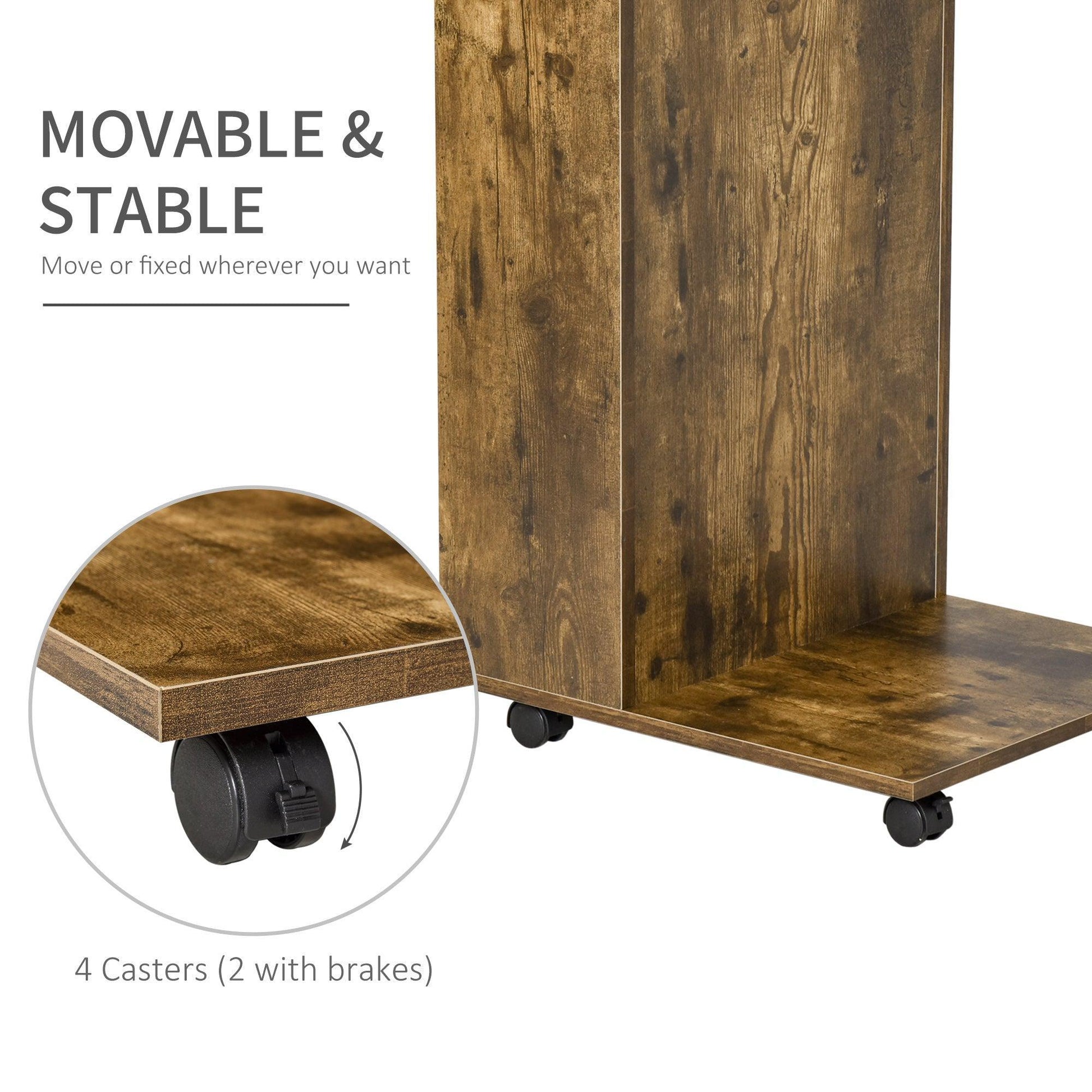 HOMCOM Mobile Side Table with Storage and Casters - ALL4U RETAILER LTD