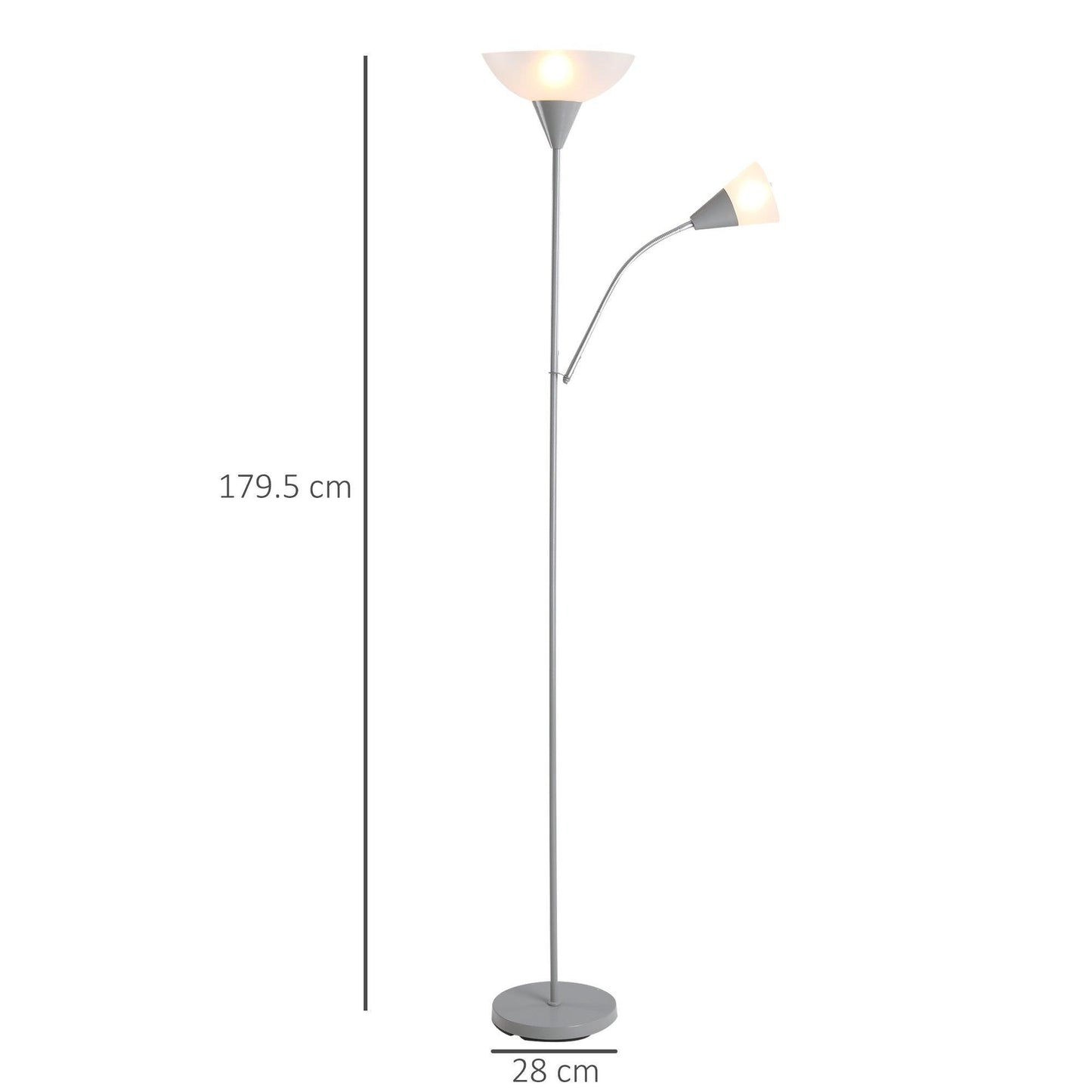 HOMCOM Modern Adjustable Floor Lamp - Dual Heads, Steel Base, 179.5cm - ALL4U RETAILER LTD