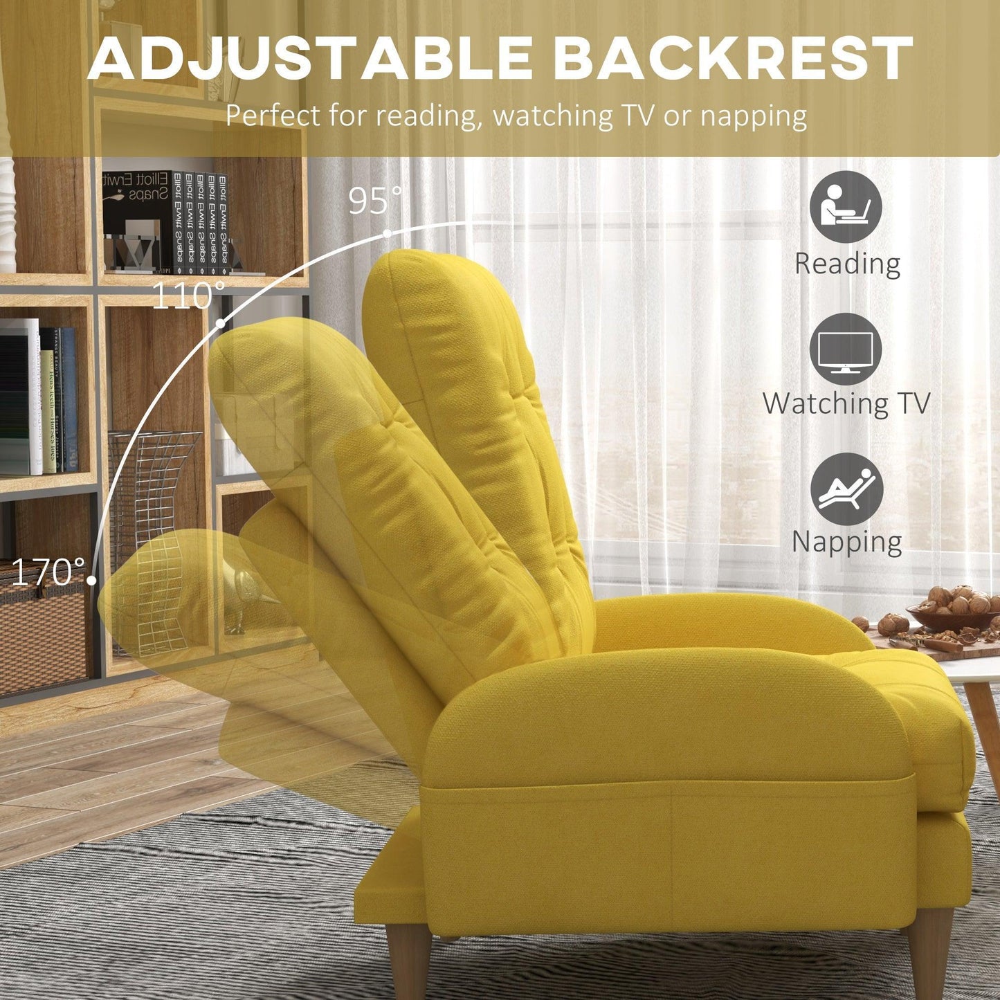 HOMCOM Modern Armchair & Footstool Set - Yellow - ALL4U RETAILER LTD