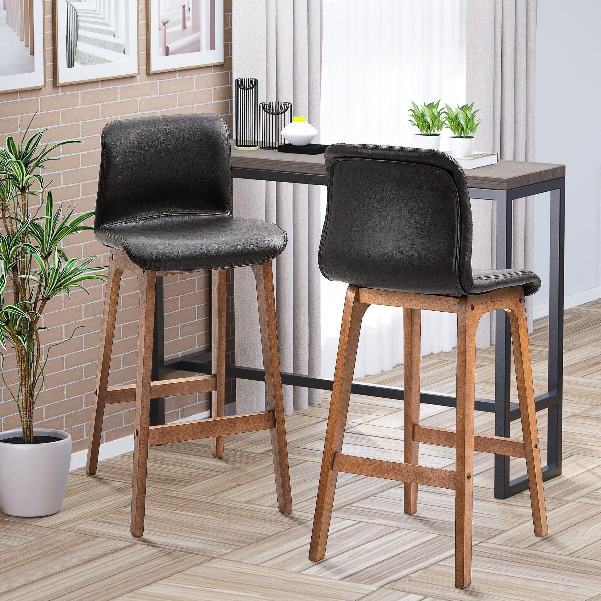 HOMCOM Modern Bar Stools Set of 2 - Sleek PU Leather, Wooden Frame - ALL4U RETAILER LTD