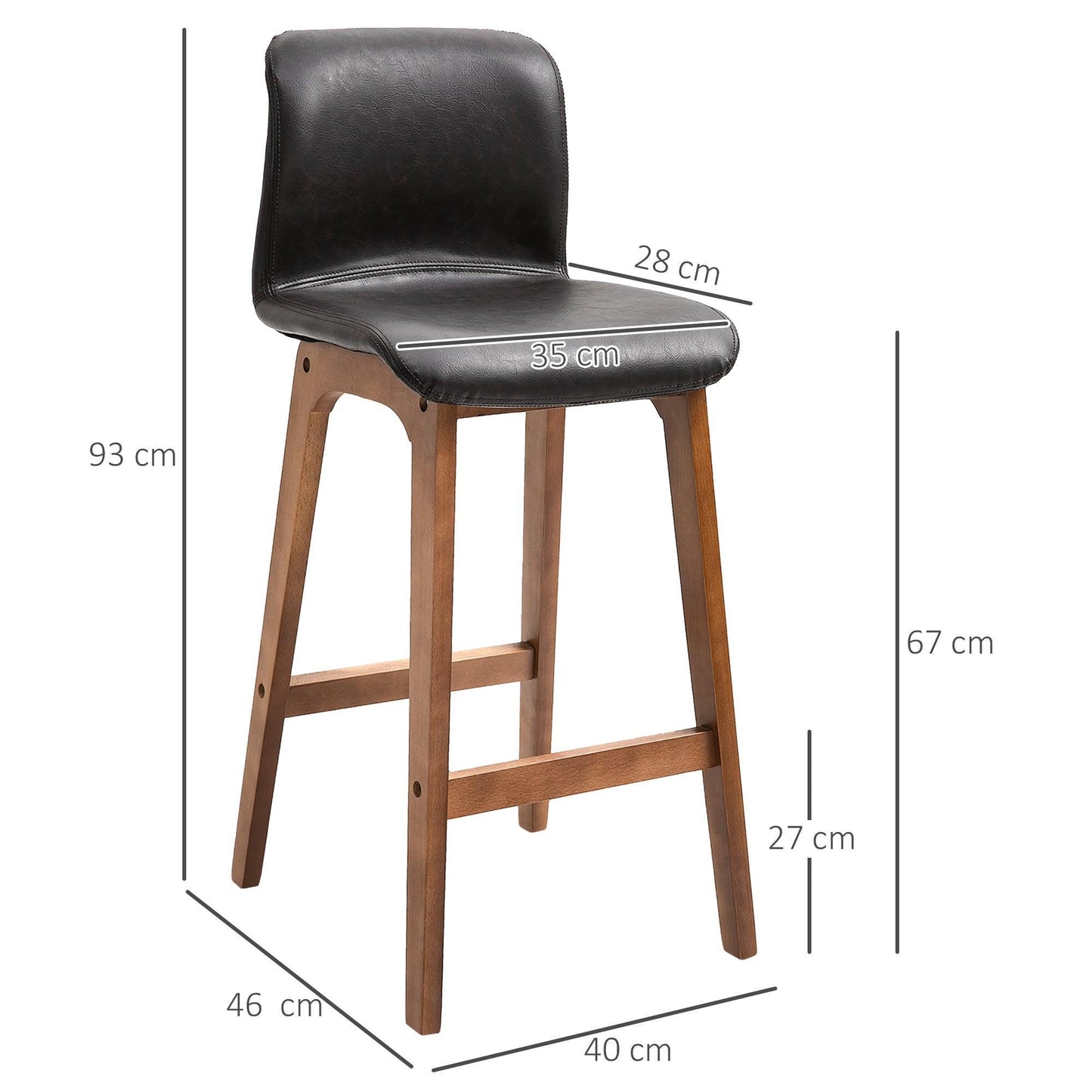 HOMCOM Modern Bar Stools Set of 2 - Sleek PU Leather, Wooden Frame - ALL4U RETAILER LTD