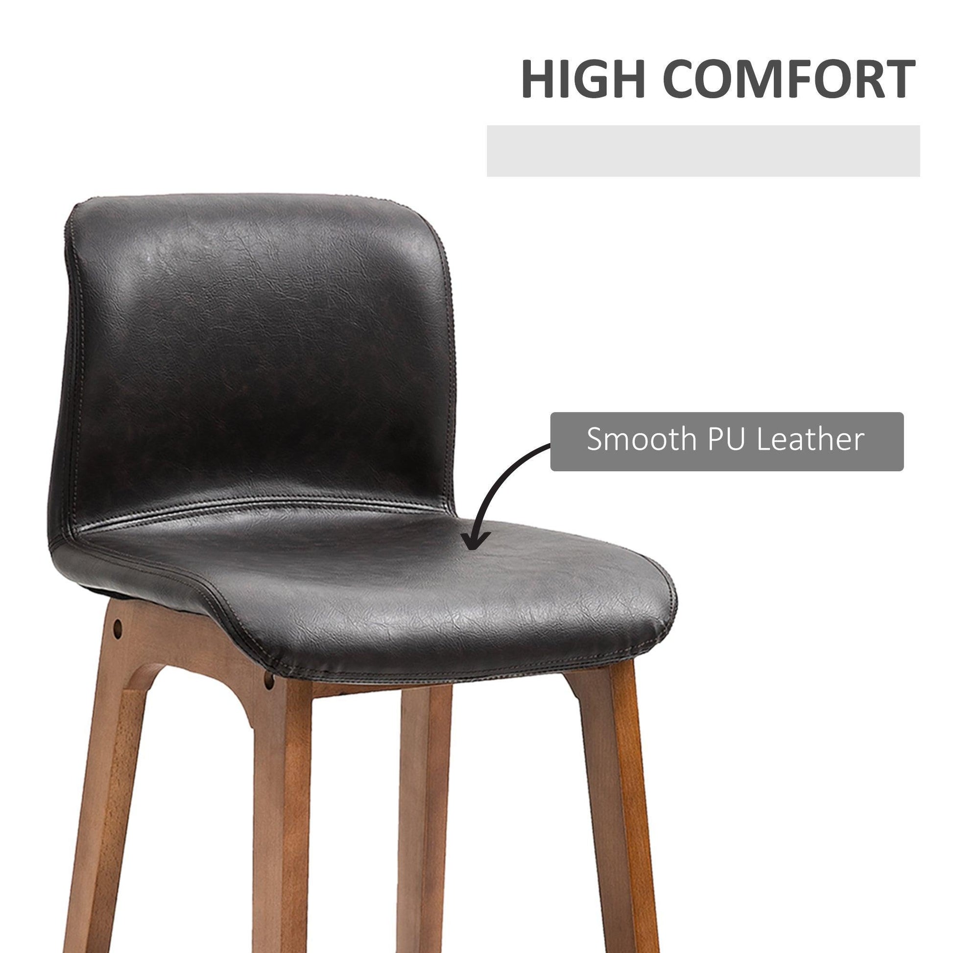 HOMCOM Modern Bar Stools Set of 2 - Sleek PU Leather, Wooden Frame - ALL4U RETAILER LTD