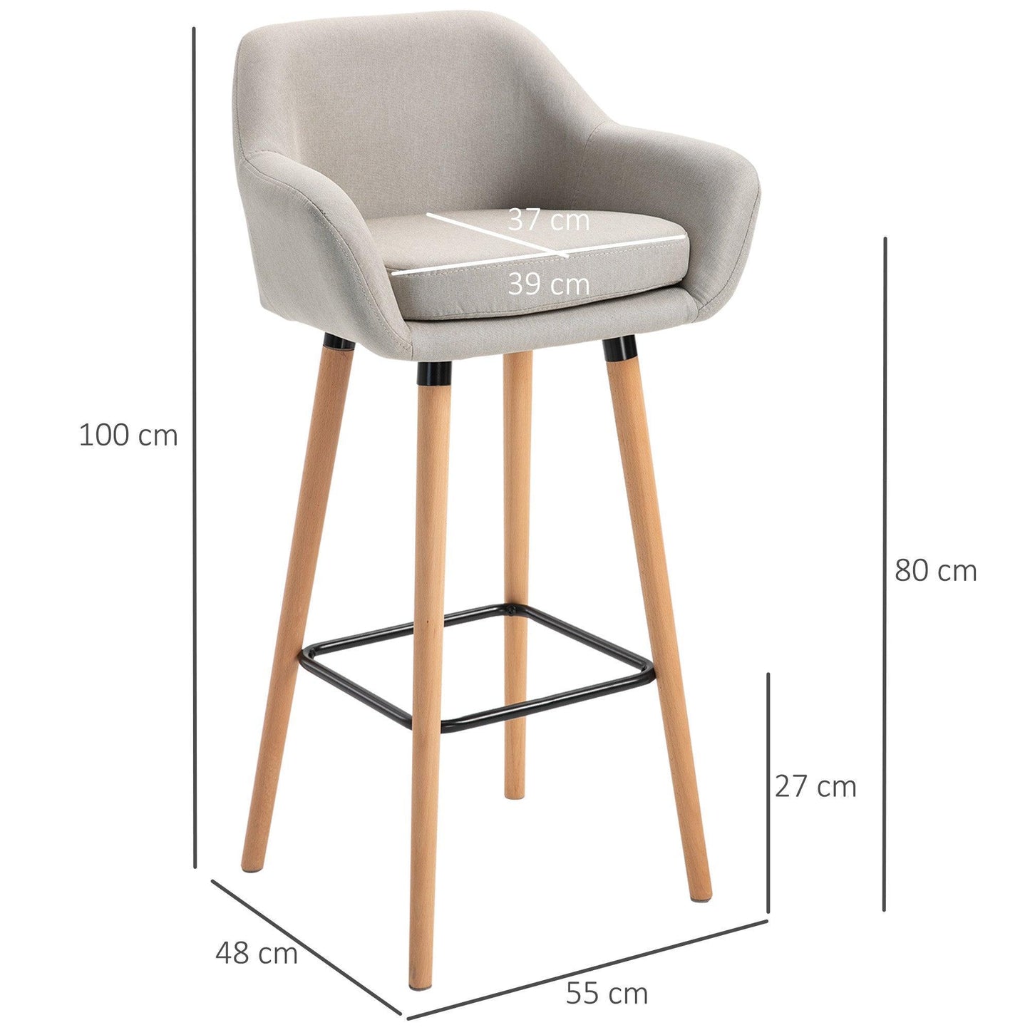 HOMCOM Modern Beige Bar Stools - ALL4U RETAILER LTD