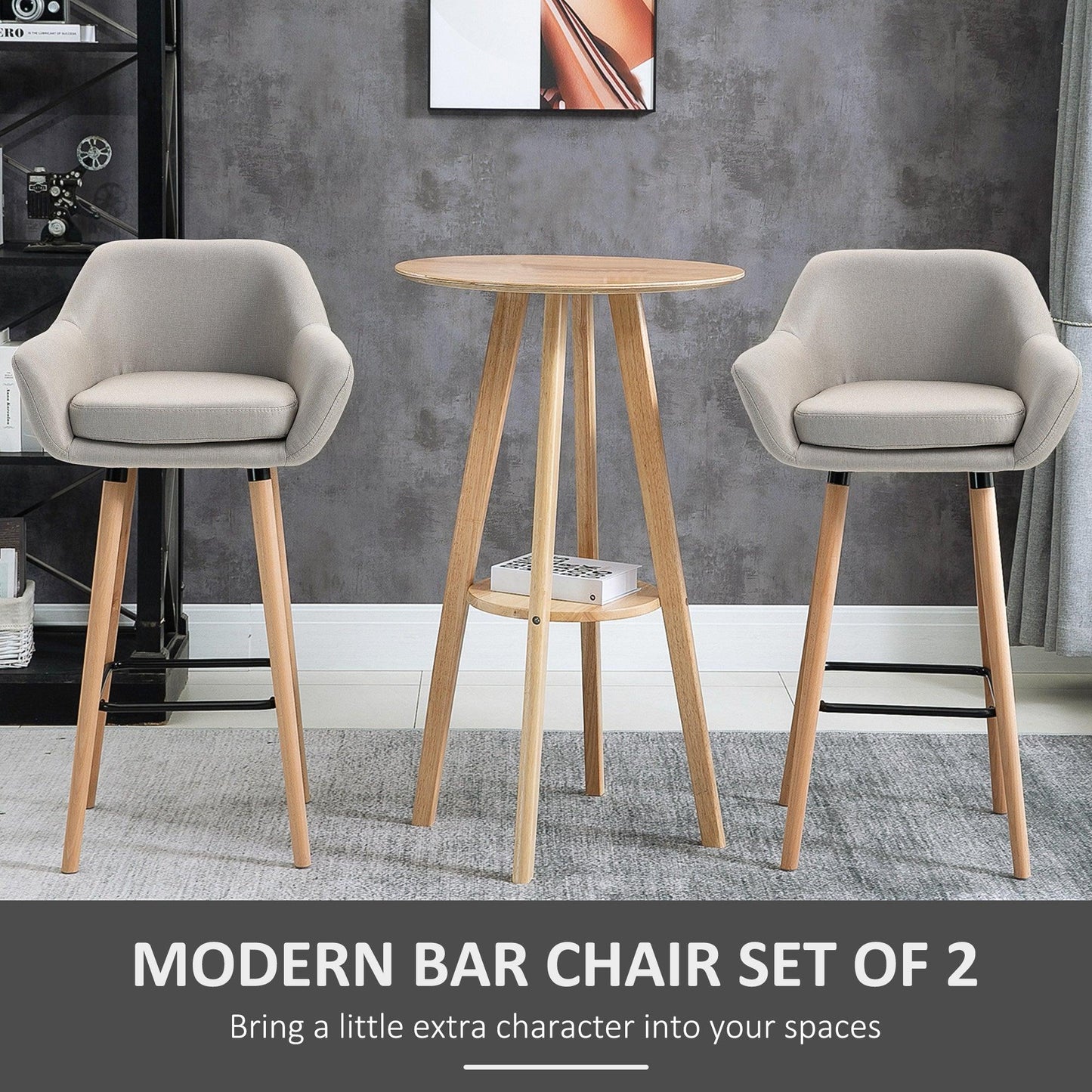 HOMCOM Modern Beige Bar Stools - ALL4U RETAILER LTD