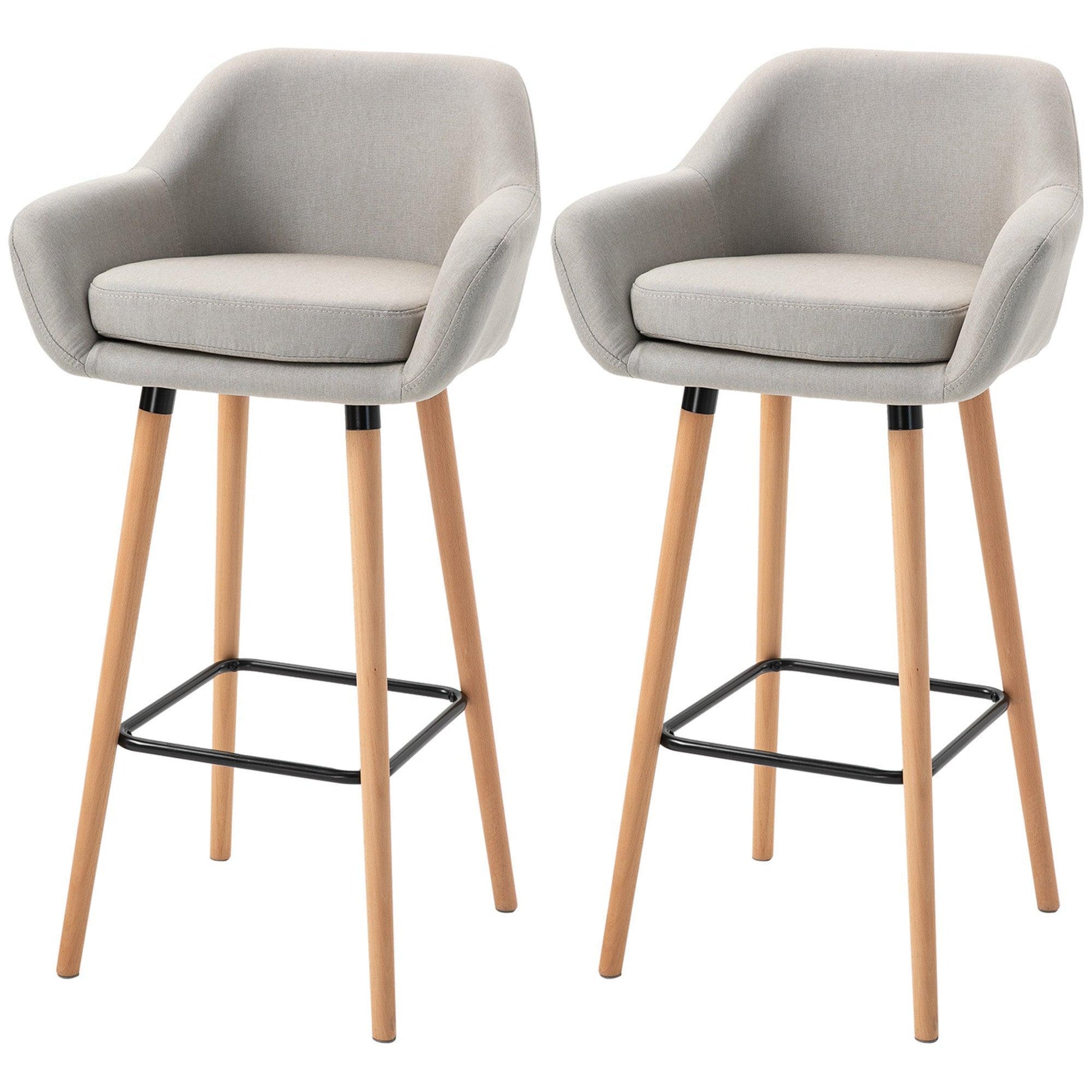 HOMCOM Modern Beige Bar Stools - Set of 2 - ALL4U RETAILER LTD