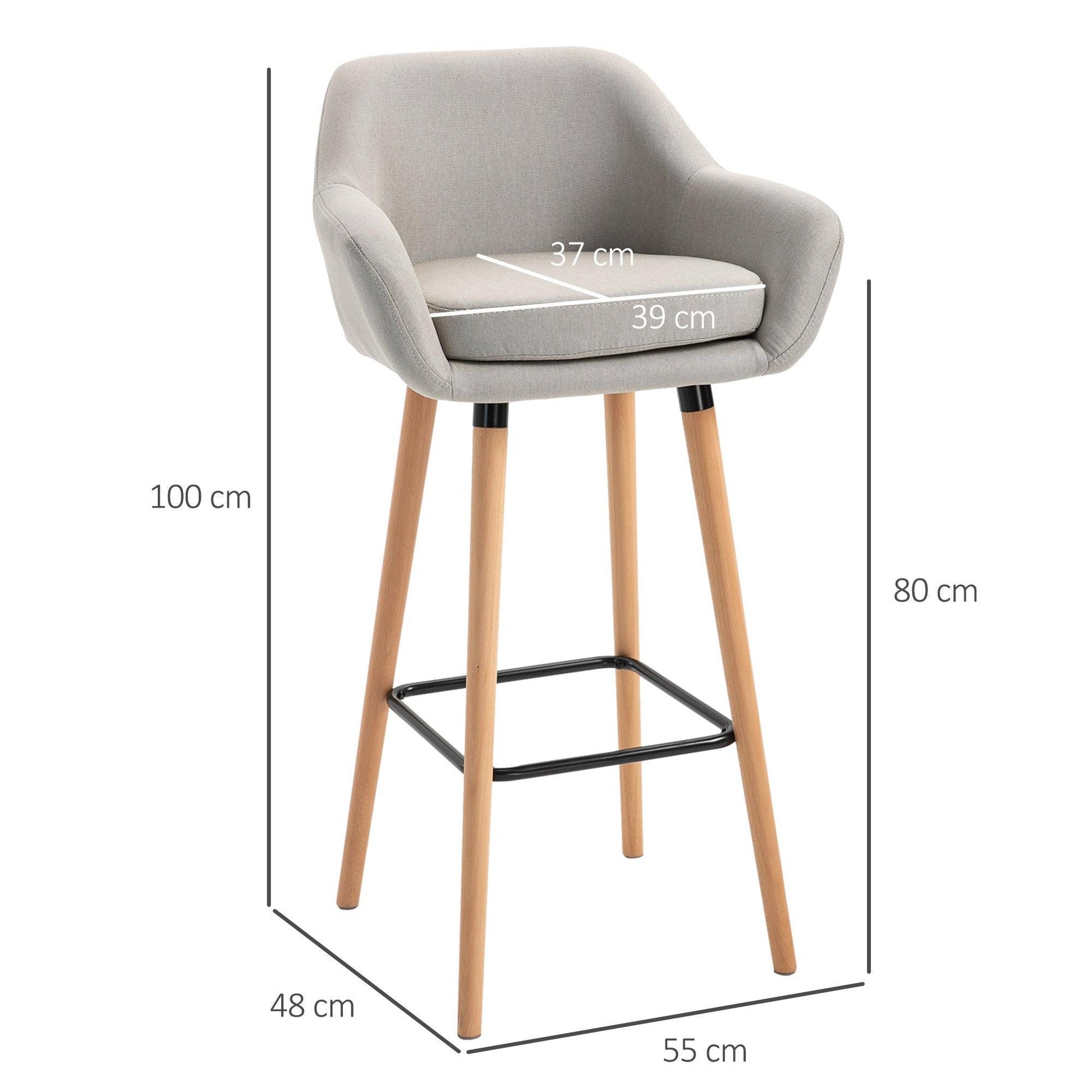 HOMCOM Modern Beige Bar Stools - Set of 2 - ALL4U RETAILER LTD