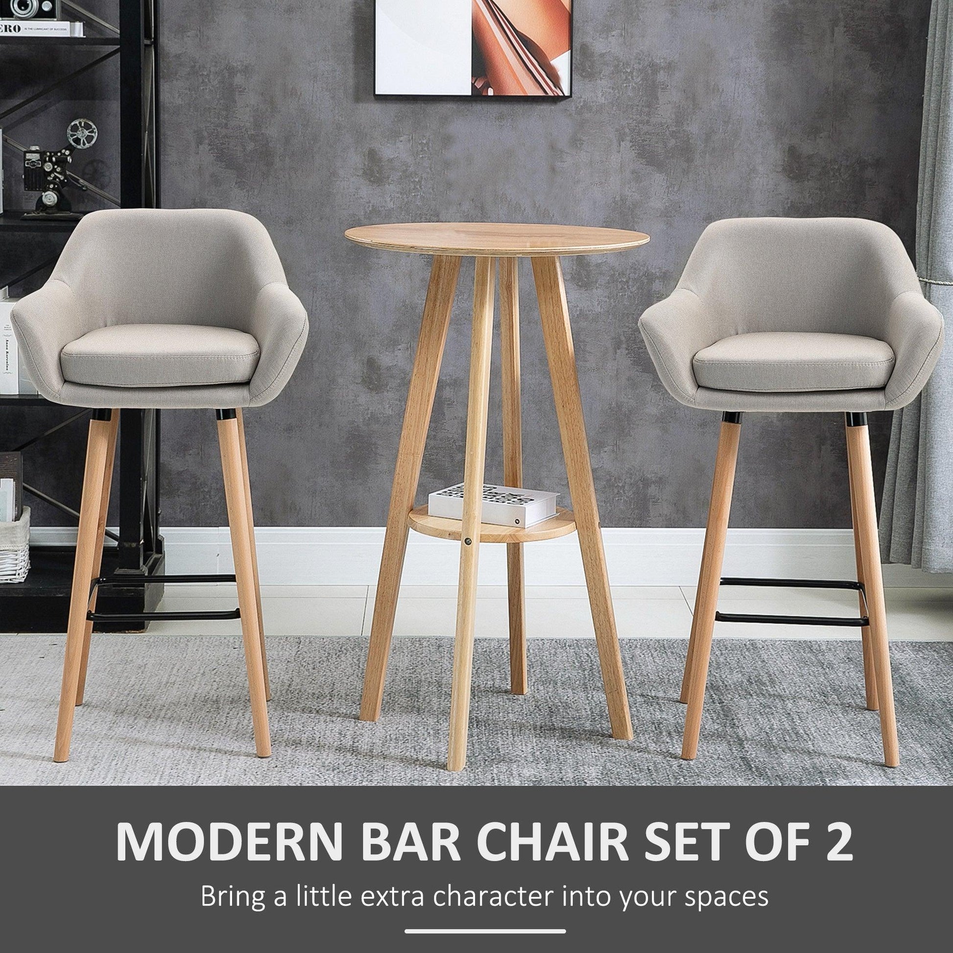 HOMCOM Modern Beige Bar Stools - Set of 2 - ALL4U RETAILER LTD