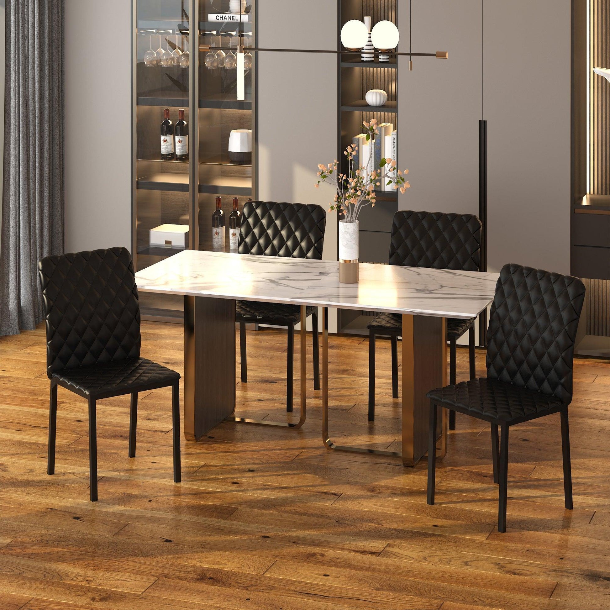 HOMCOM Modern Black Dining Chairs with Metal Legs - Set of 4 - ALL4U RETAILER LTD