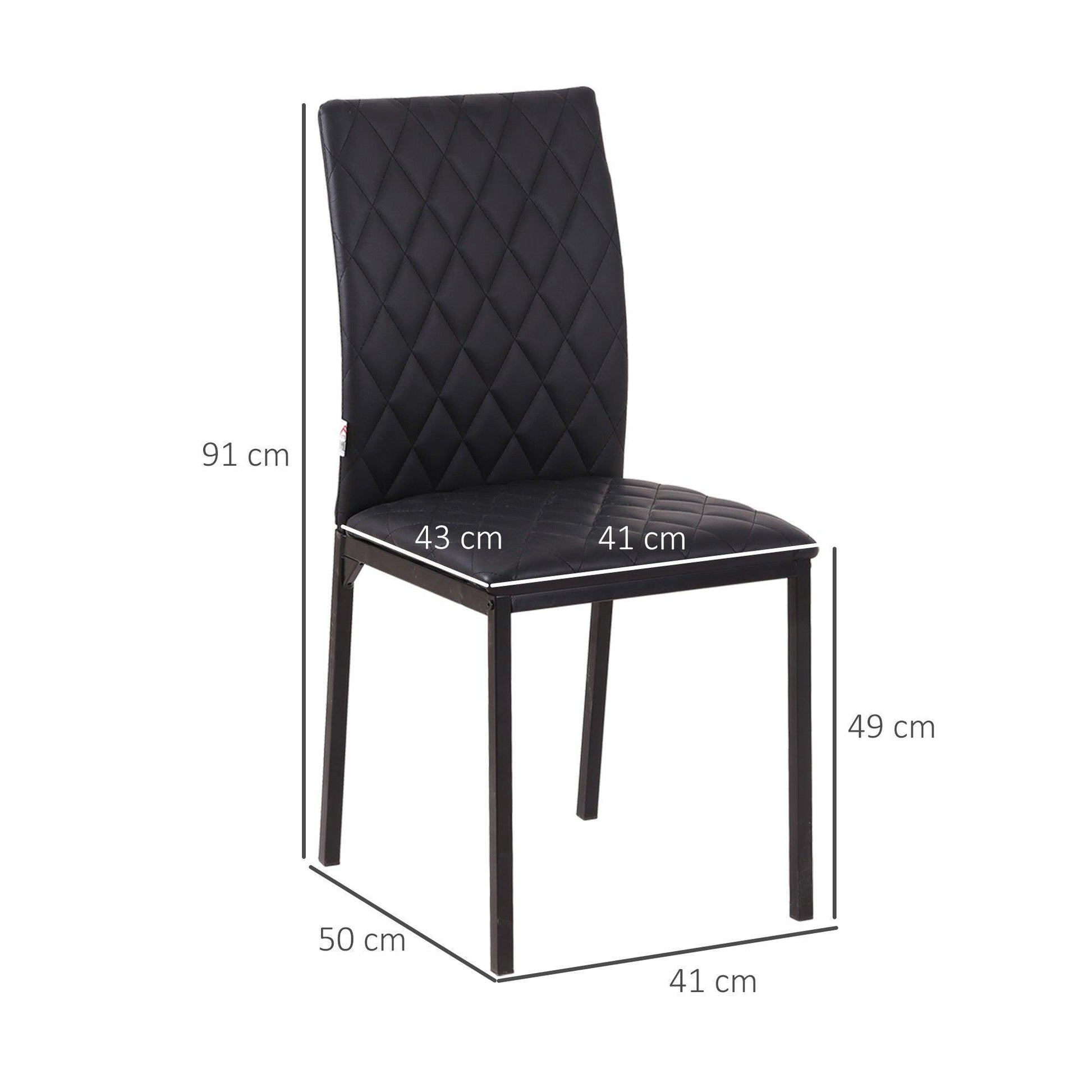 HOMCOM Modern Black Dining Chairs with Metal Legs - Set of 4 - ALL4U RETAILER LTD