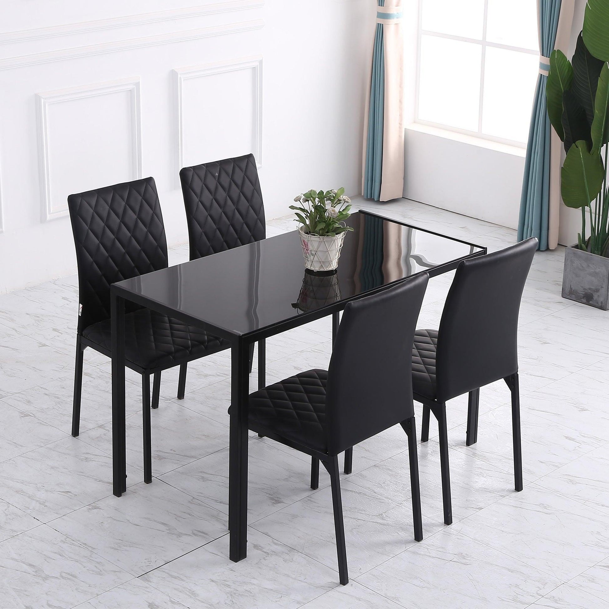 HOMCOM Modern Black Dining Chairs with Metal Legs - Set of 4 - ALL4U RETAILER LTD