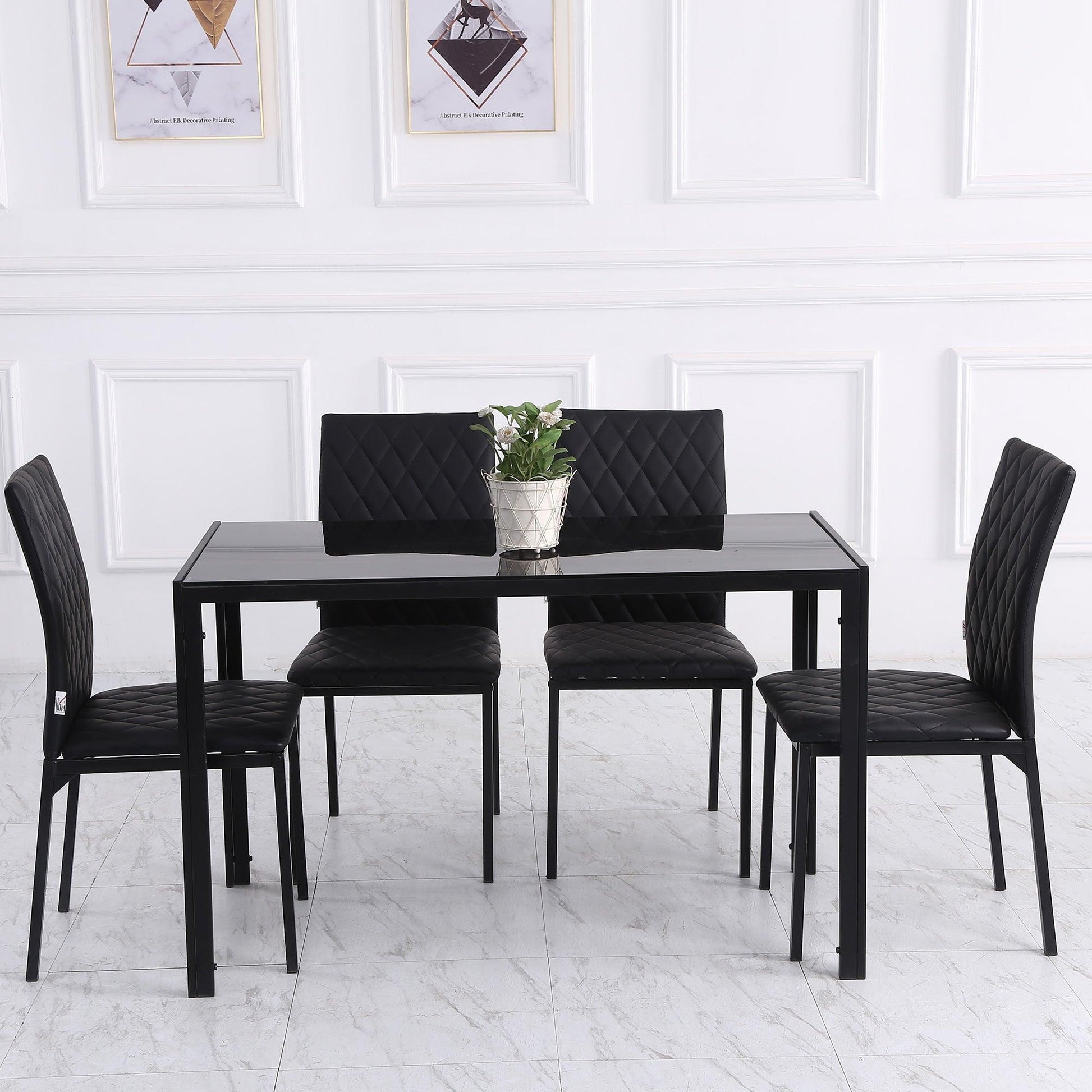 HOMCOM Modern Black Dining Chairs with Metal Legs - Set of 4 - ALL4U RETAILER LTD