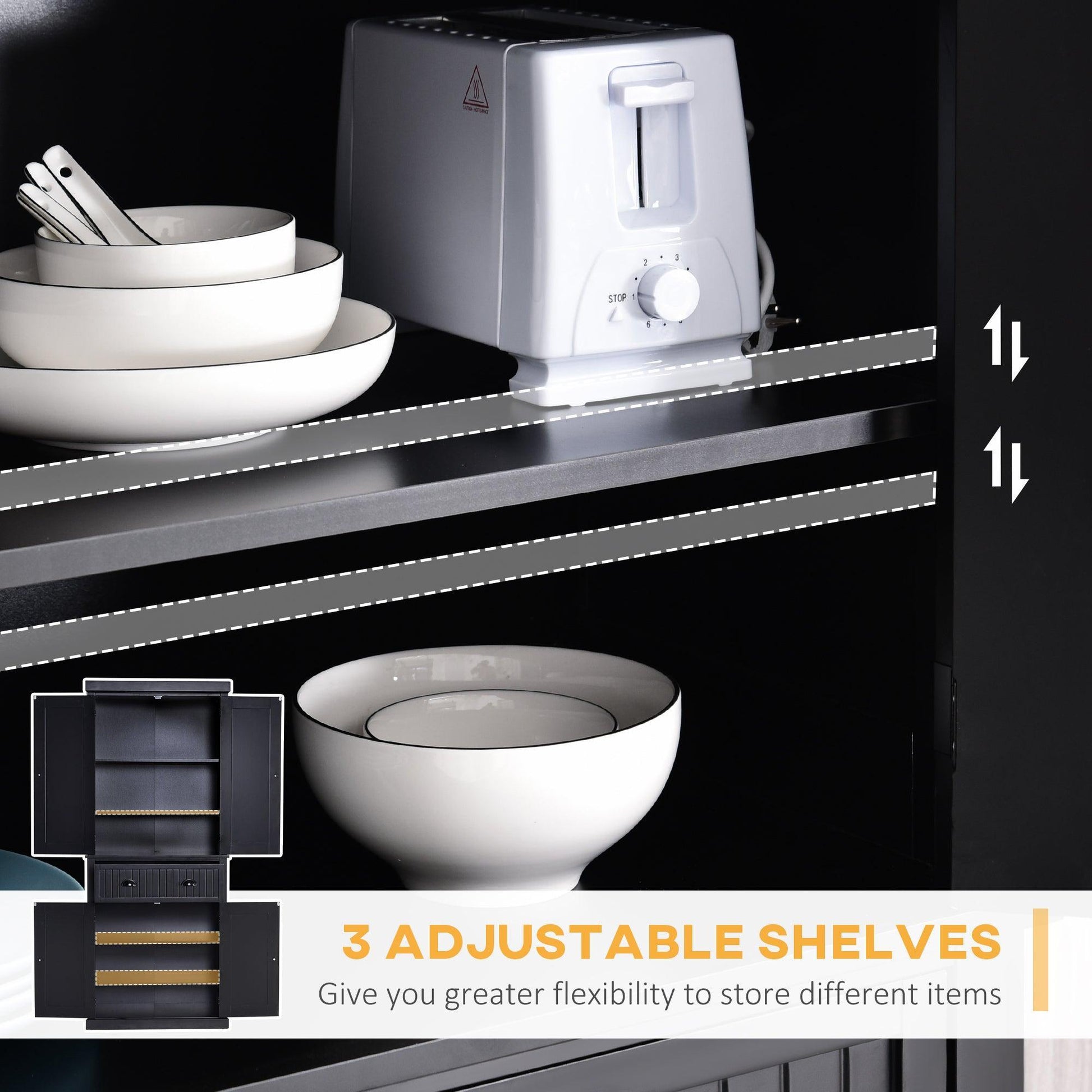 HOMCOM Modern Black Kitchen Storage Cabinet with Drawer - ALL4U RETAILER LTD