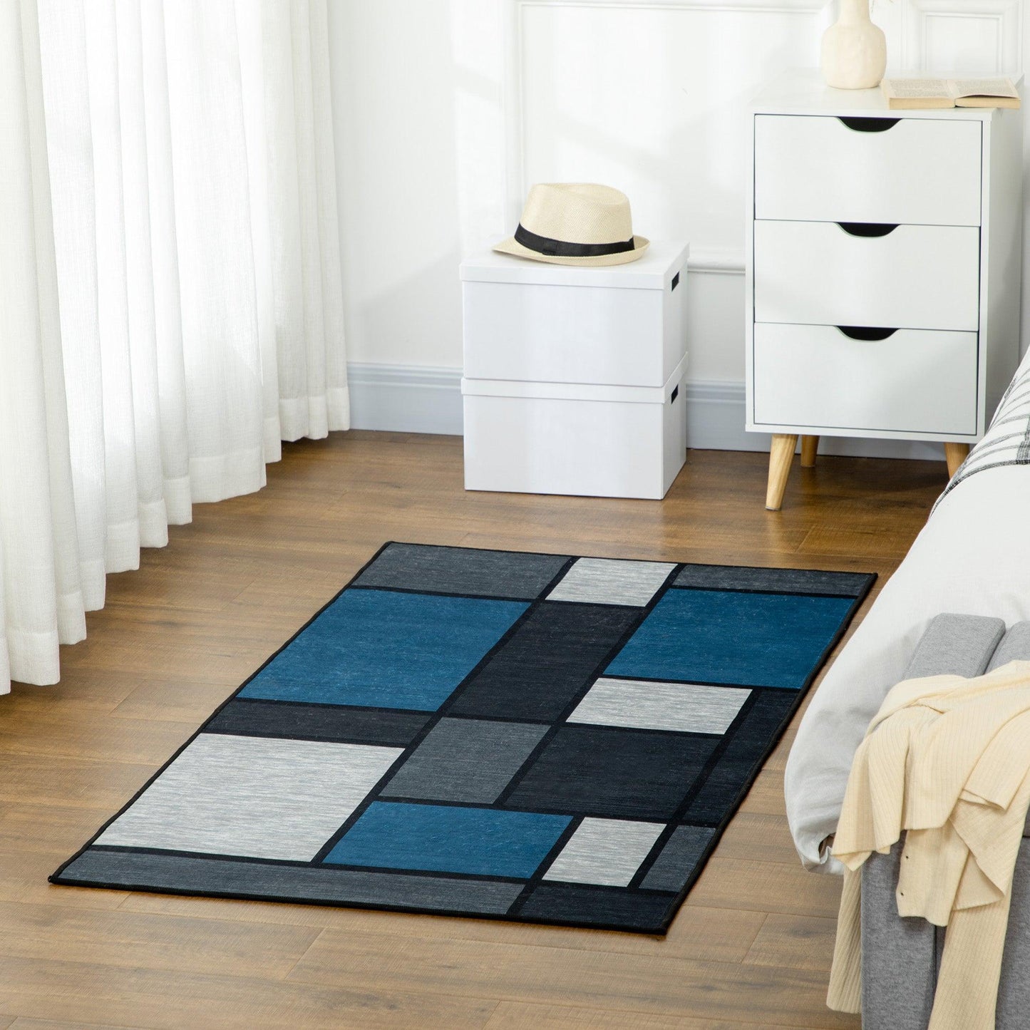 HOMCOM Modern Blue Grey Geometric Rug 80x150cm - ALL4U RETAILER LTD