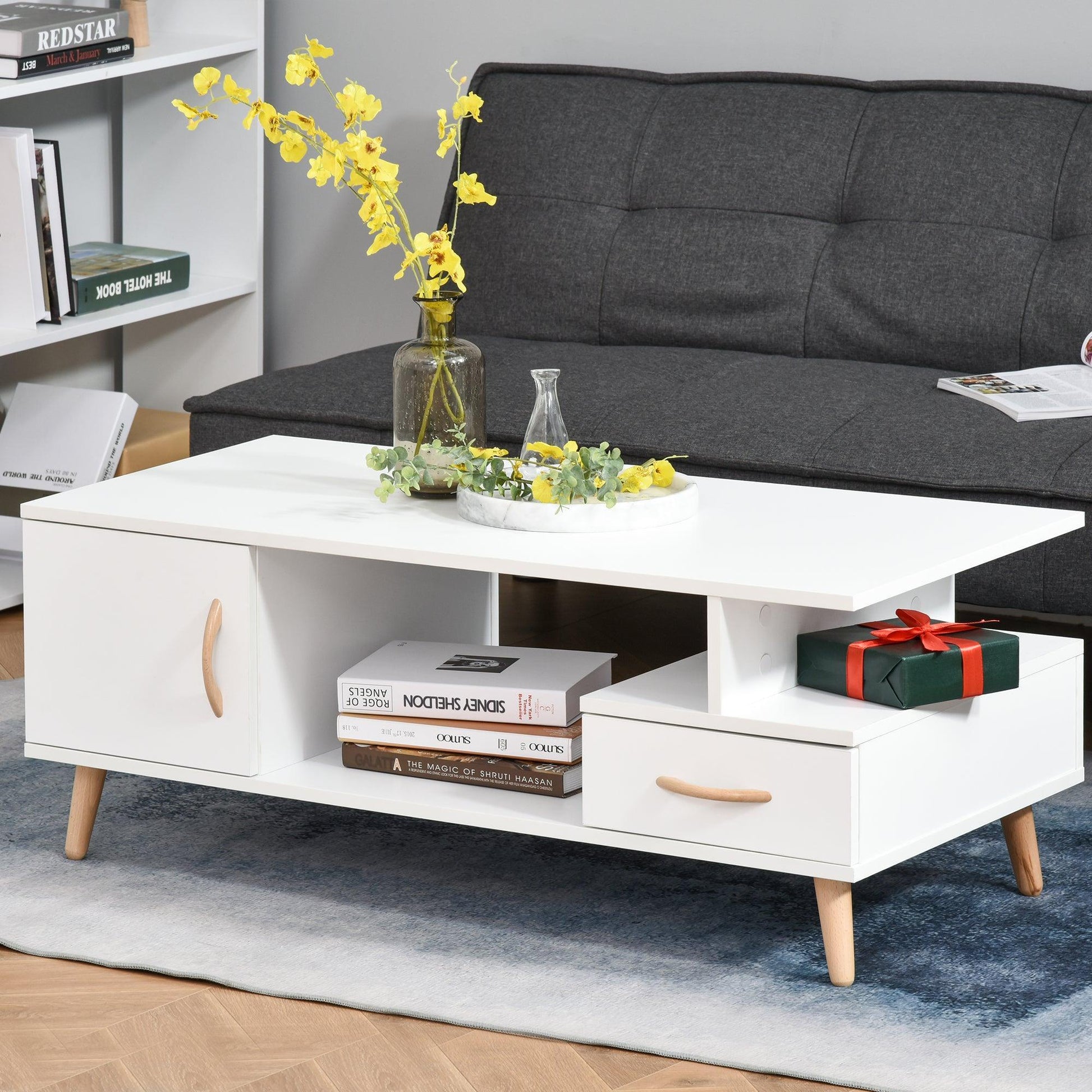 HOMCOM Modern Coffee Table with Storage, White - ALL4U RETAILER LTD